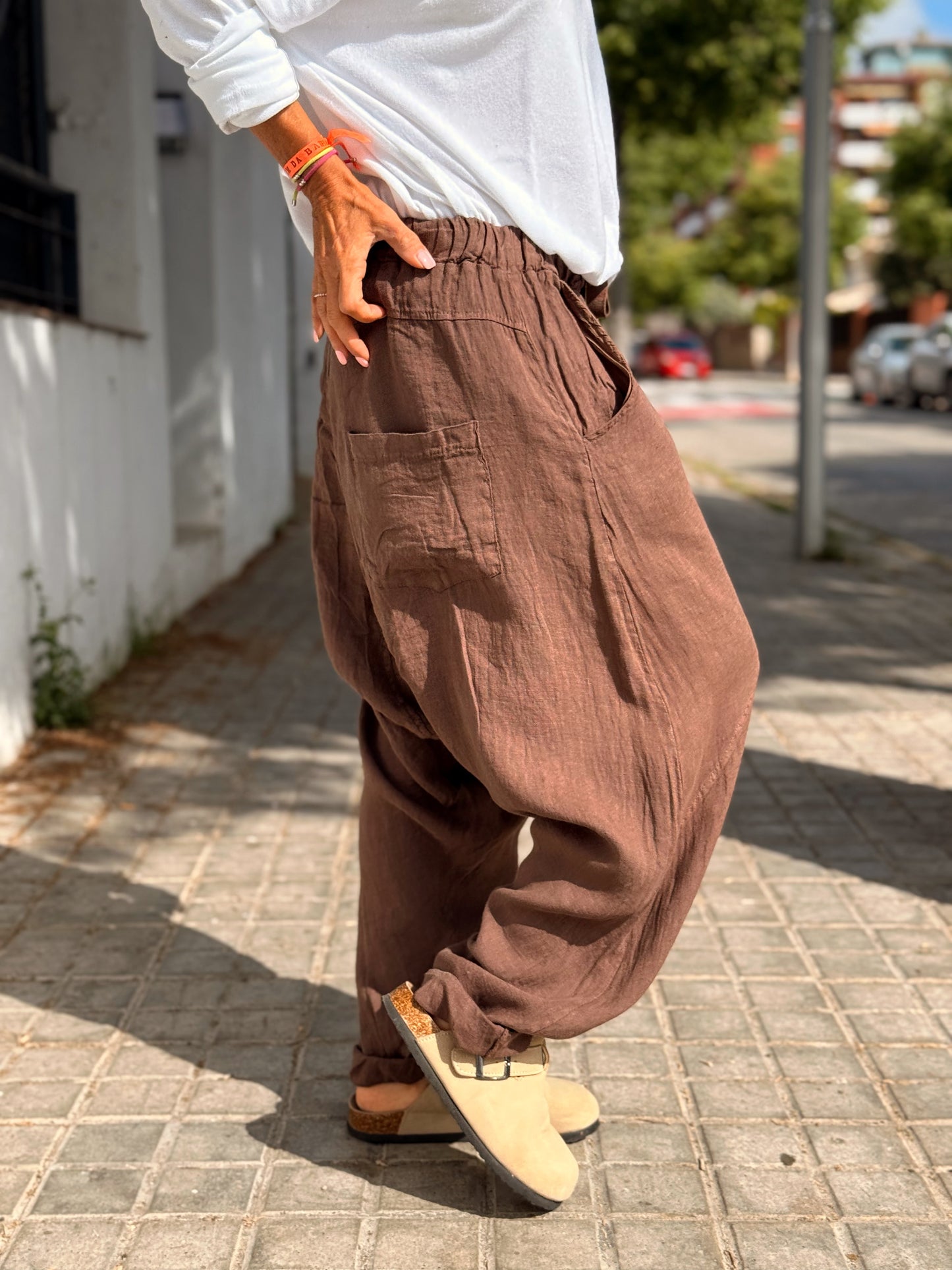 PANTALON BAGGY OVERSIZE LINO FLORENT MARRON