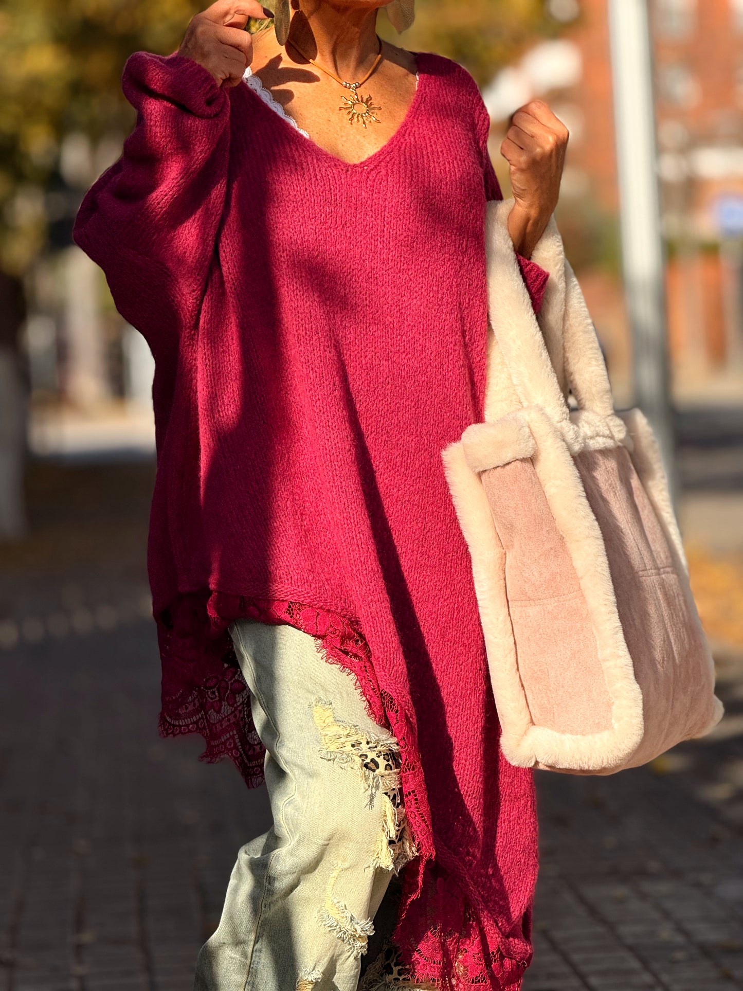 JERSEY SUPER OVERSIZE ASIMÉTRICO CON LENCERO MULTICOLOR