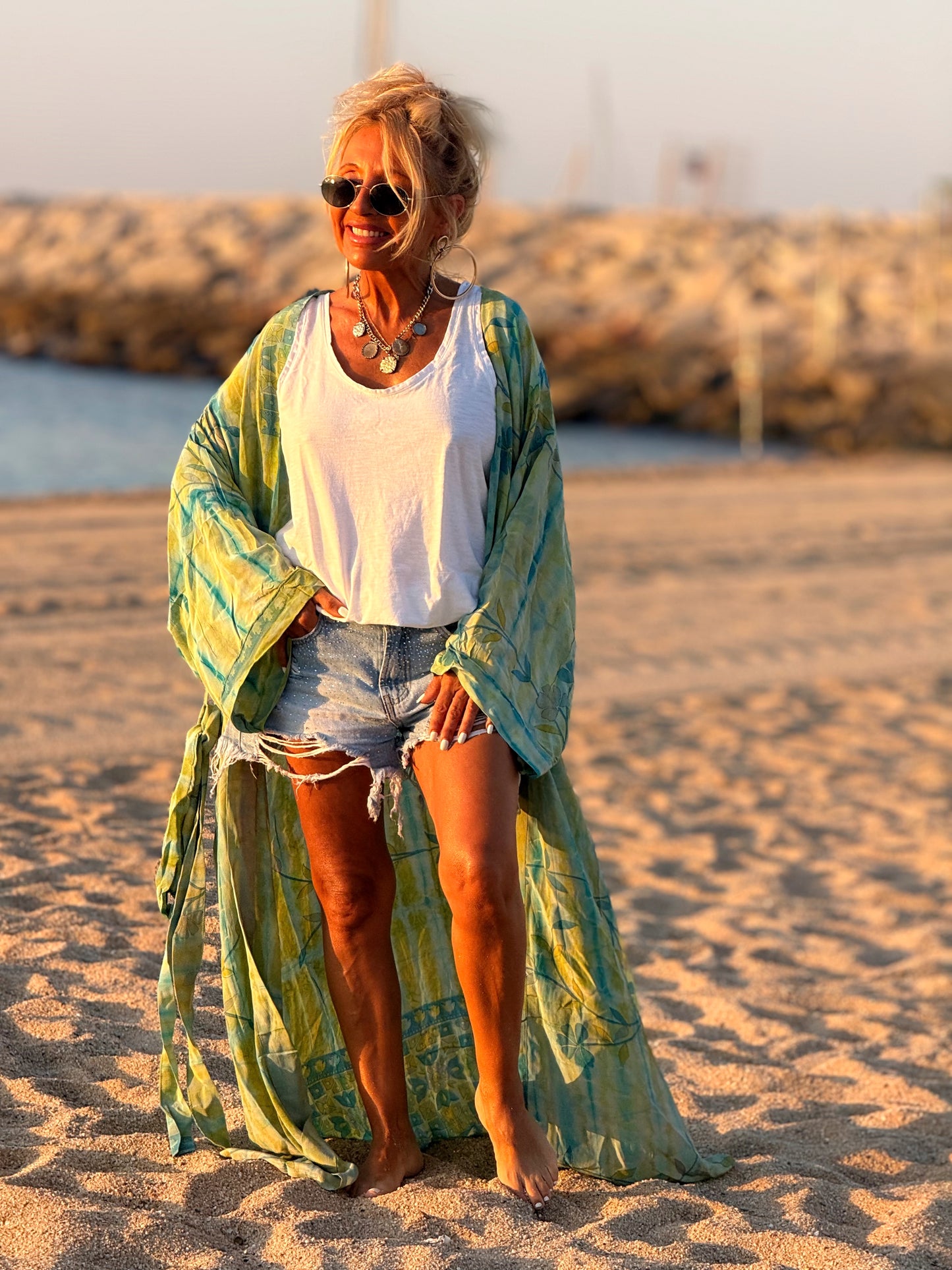 KIMONO ESTAMPADO MANGA LARGA CREPE DE SEDA MULTICOLOR