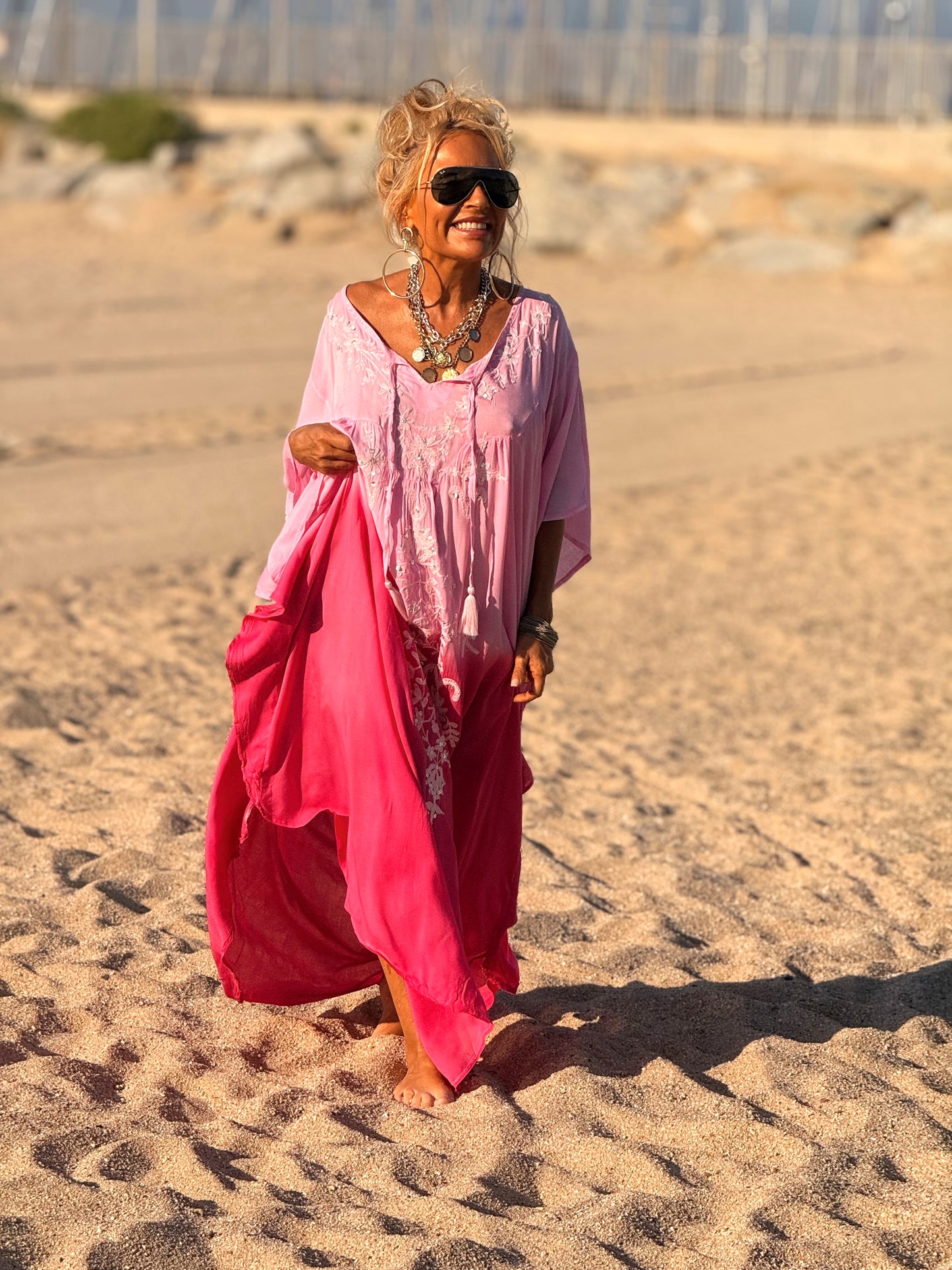 VESTIDO KAFTAN MALLORCA FRAMBUESA