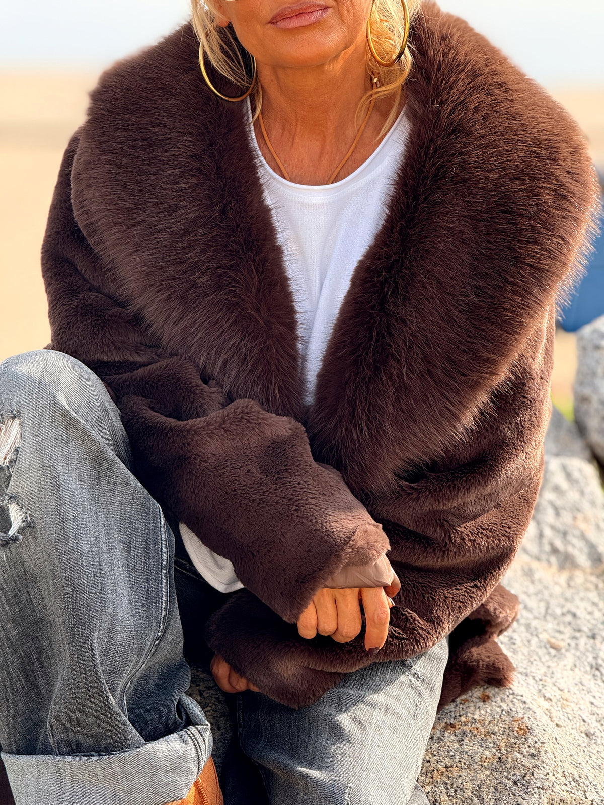 CHAQUETA LARGA DE PELO SINTÉTICO SANDRO MULTICOLOR