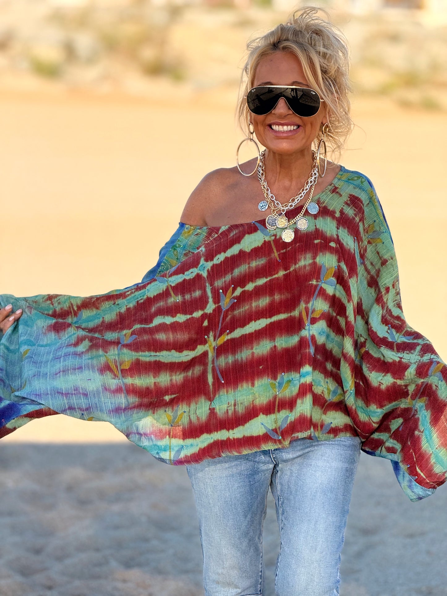 BLUSA-CAPA ESTAMPADO CREPE DE SEDA INDY MULTICOLOR
