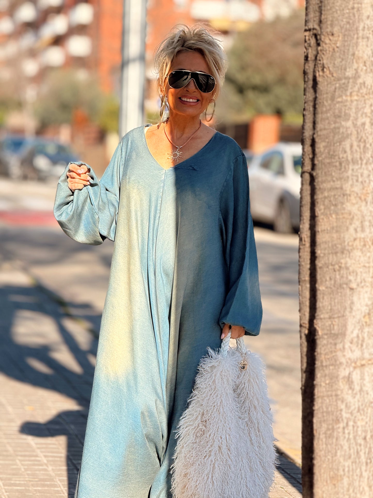 VESTIDO LARGO OVERSIZE TEJANO DESGASTADO