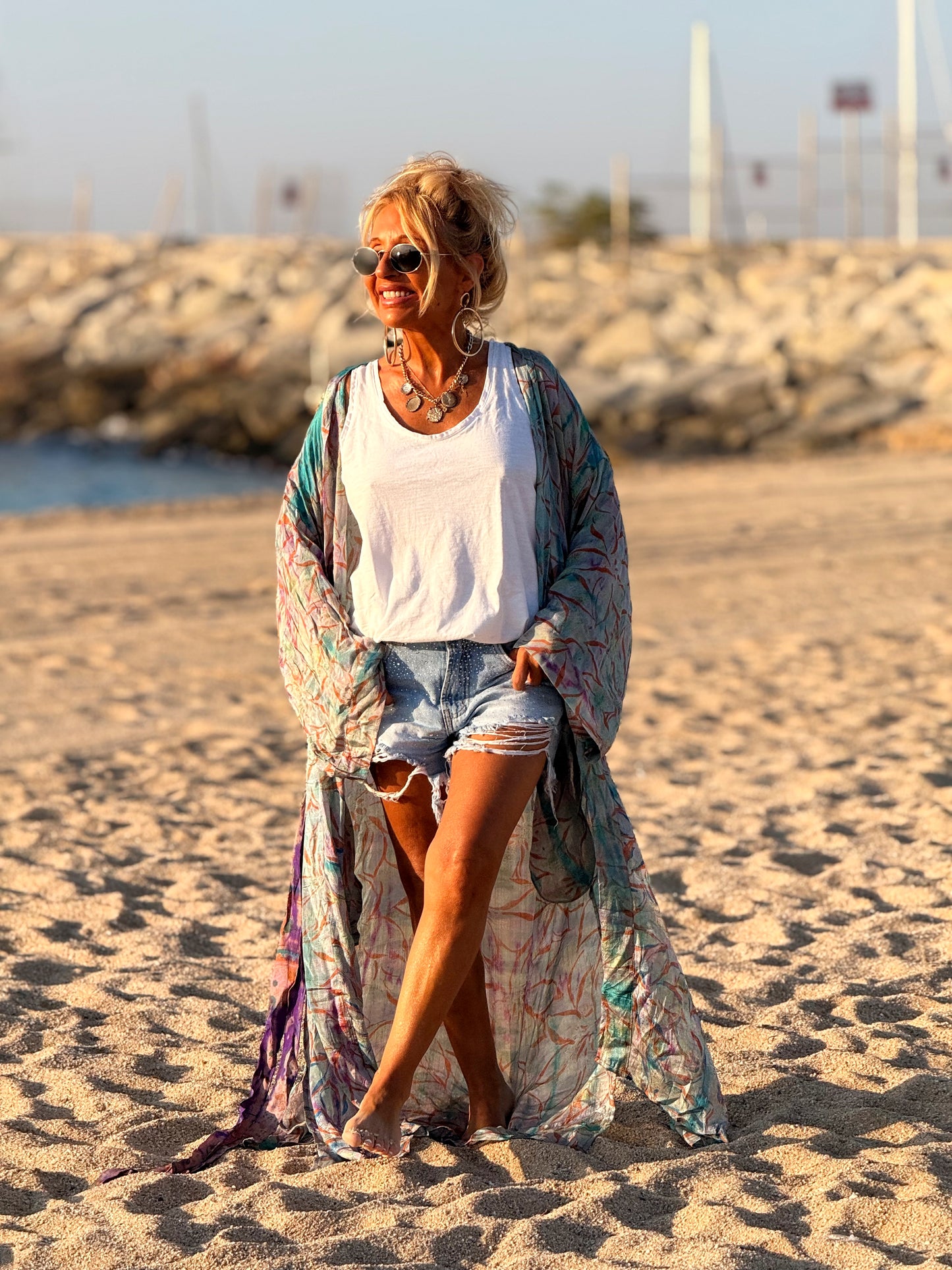 KIMONO ESTAMPADO MANGA LARGA CREPE DE SEDA MULTICOLOR