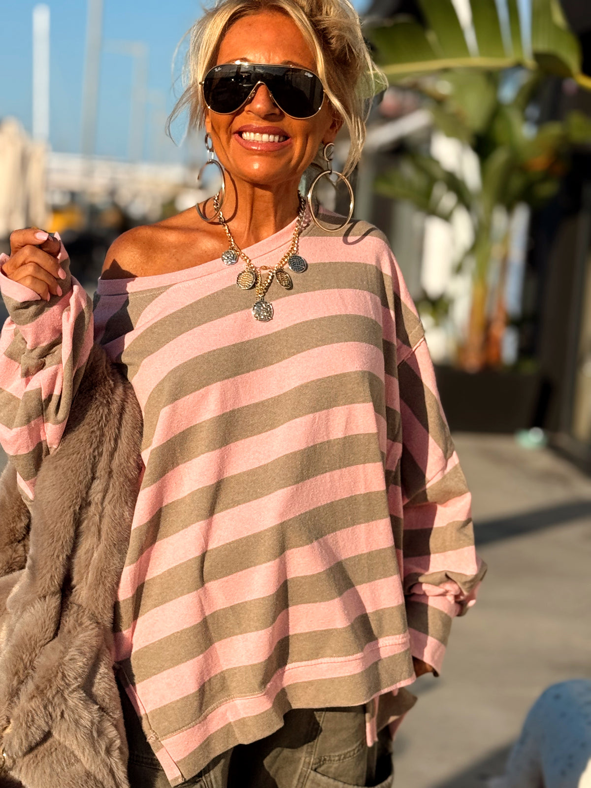 SUDADERA OVERSIZE RAYAS JUSTINE ROSA BABY