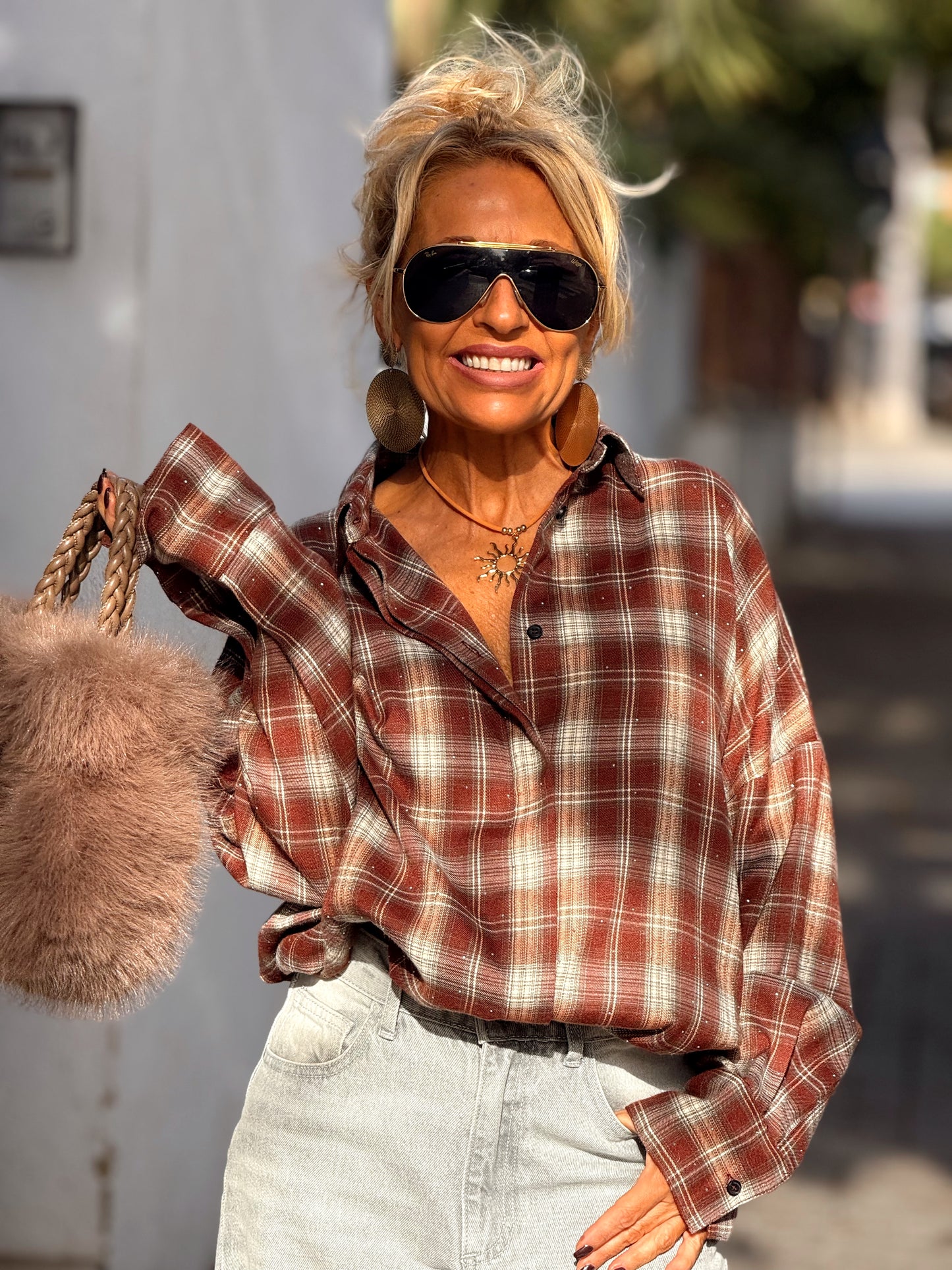 CAMISA OVERSIZE CUADROS MARRÓN