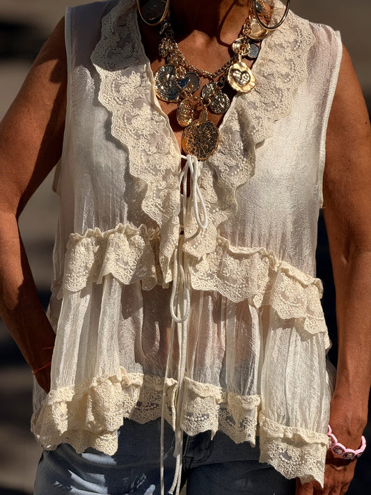 TOP-BLUSA ENCAJE VAINILLA