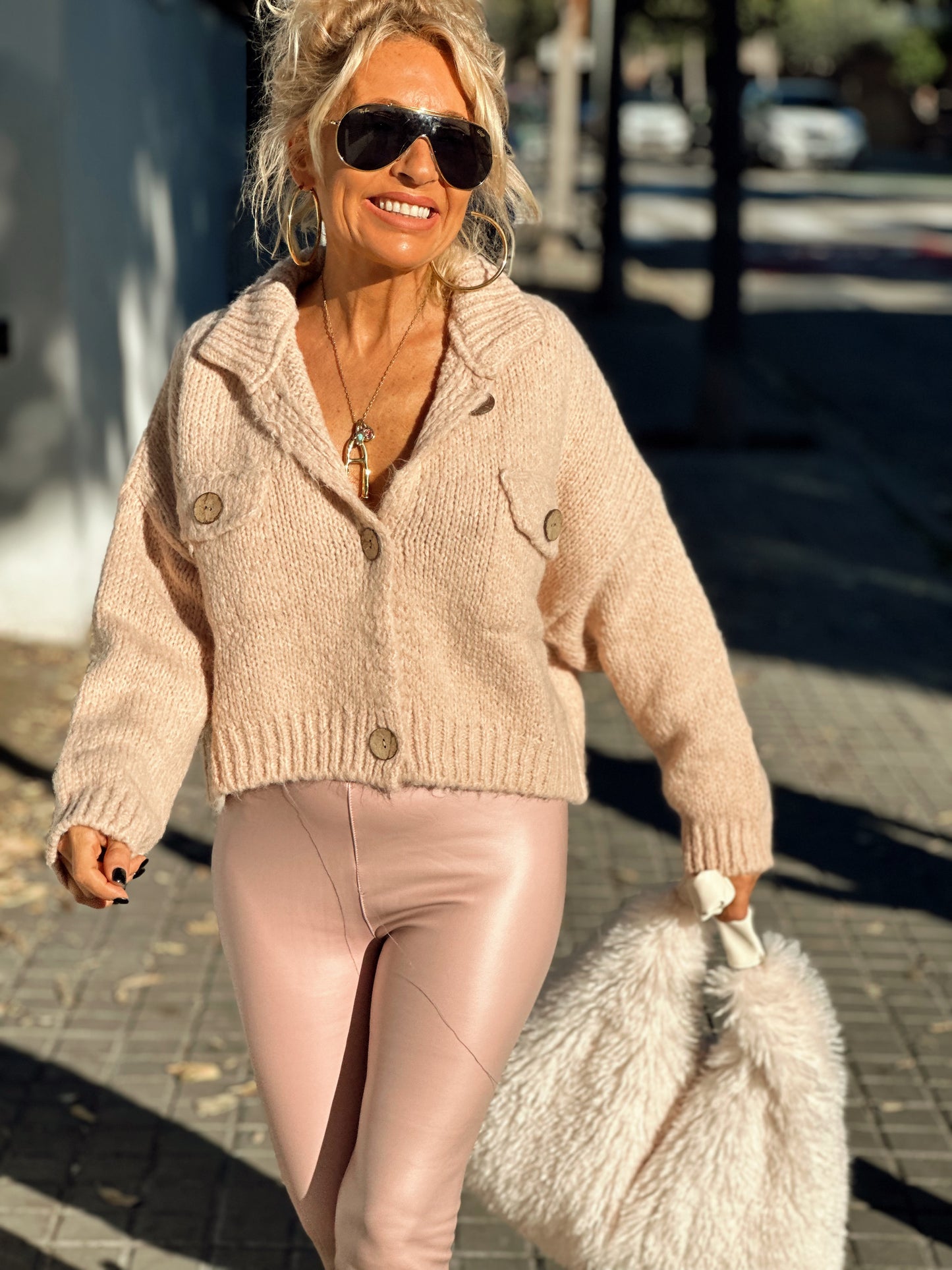 CHAQUETA DE PUNTO CROP-TOP ROSA