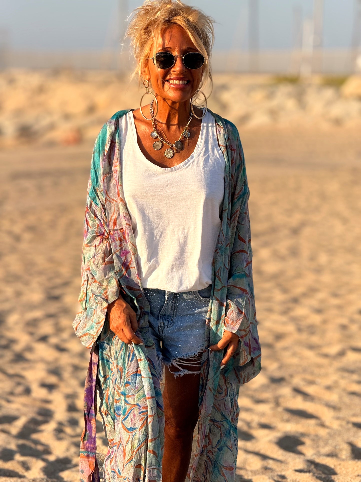 KIMONO ESTAMPADO MANGA LARGA CREPE DE SEDA MULTICOLOR