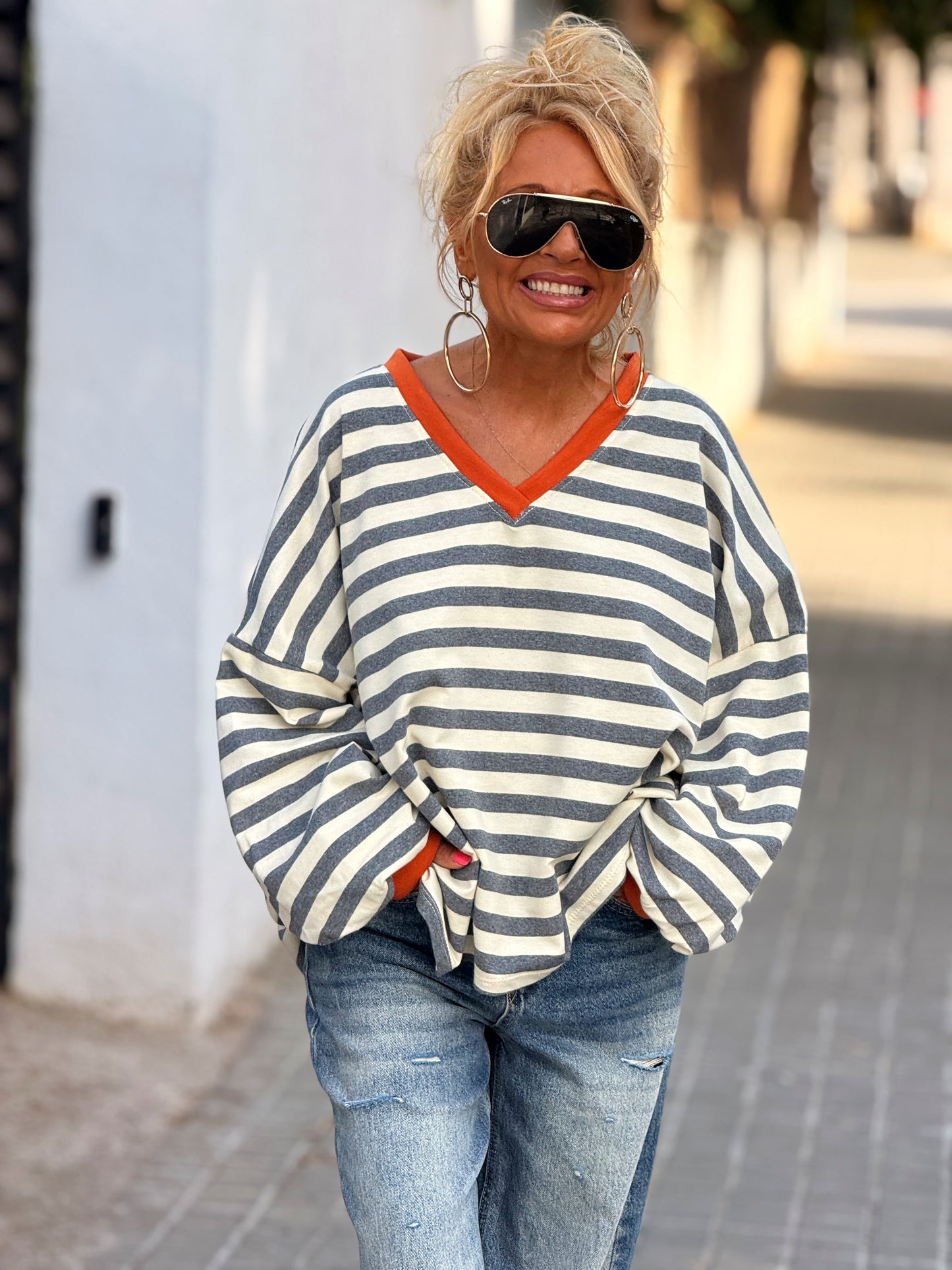 SUDADERA RAYAS GRIS