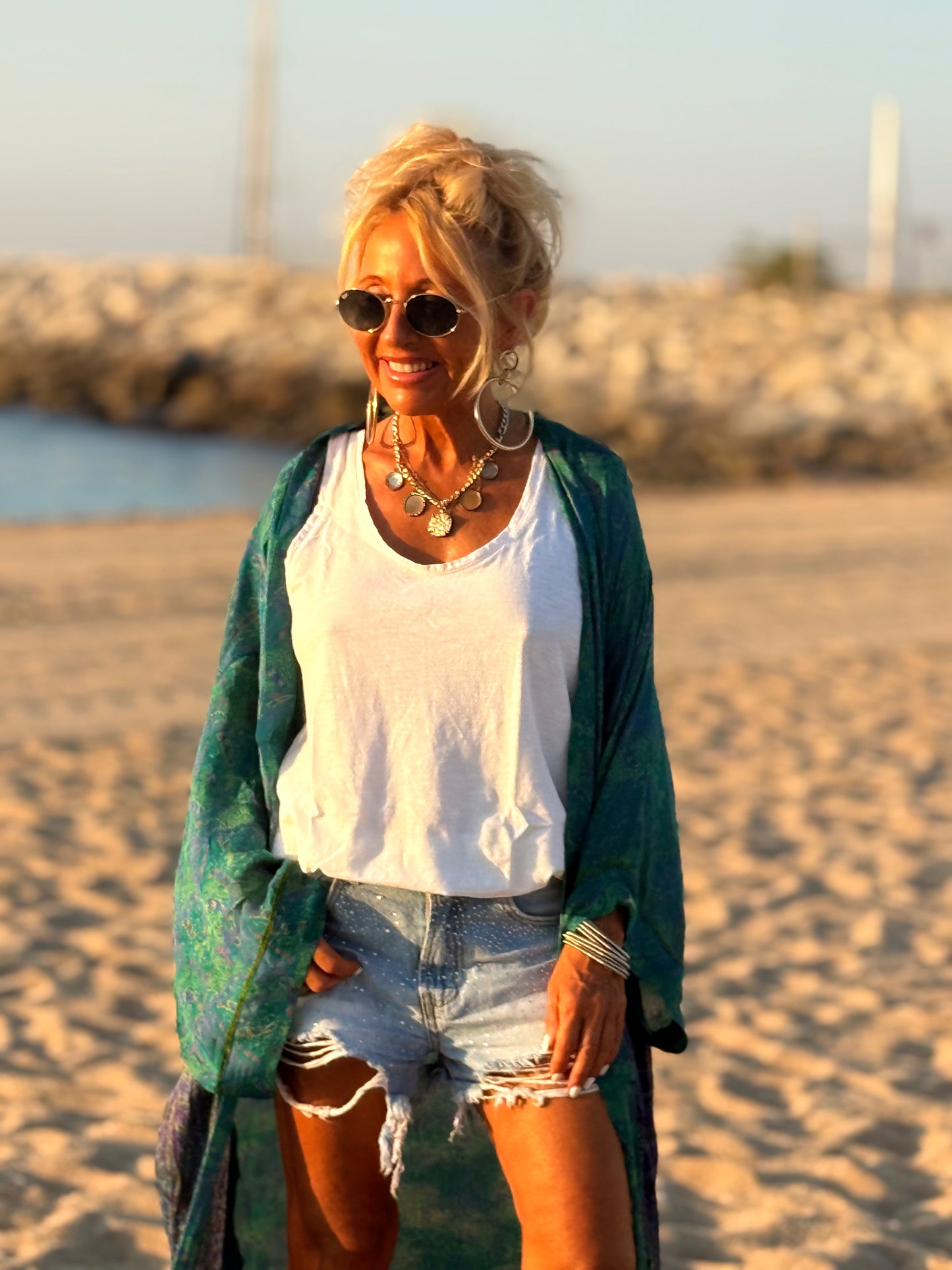 KIMONO ESTAMPADO MANGA 3/4 CREPE DE SEDA MULTICOLOR