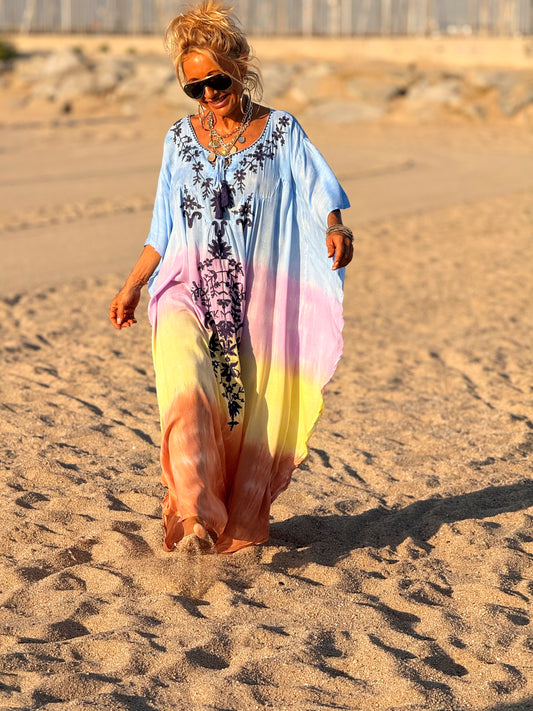 VESTIDO KAFTAN SUPER OVERSIZE IBIZA CELESTE