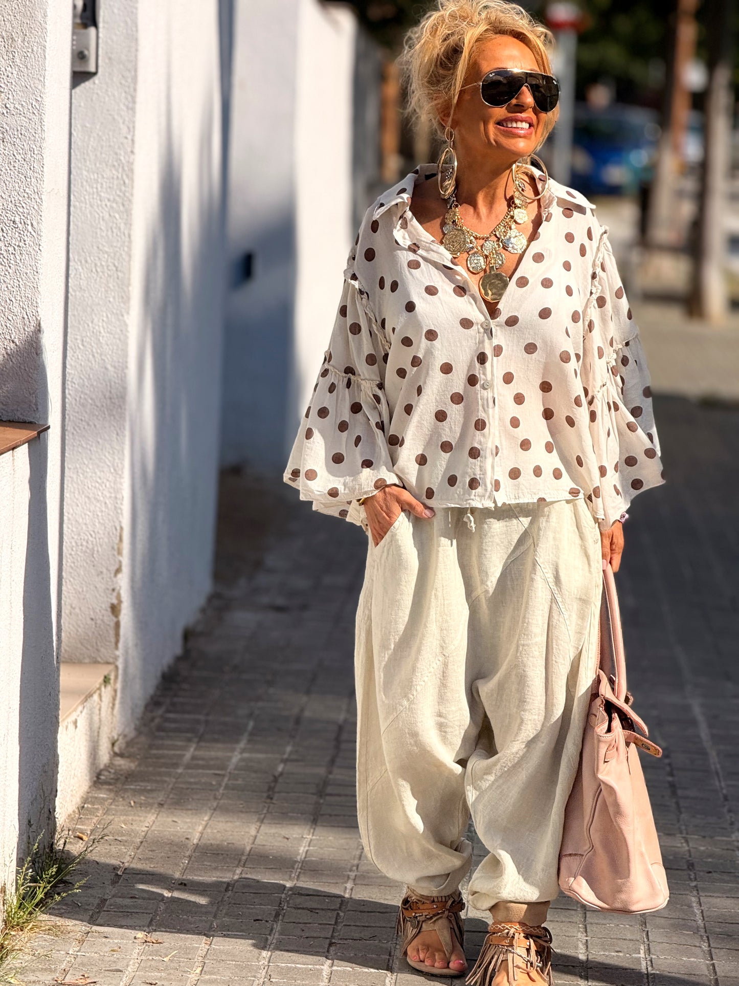 CAMISA CORTA LUNARES MULTICOLOR
