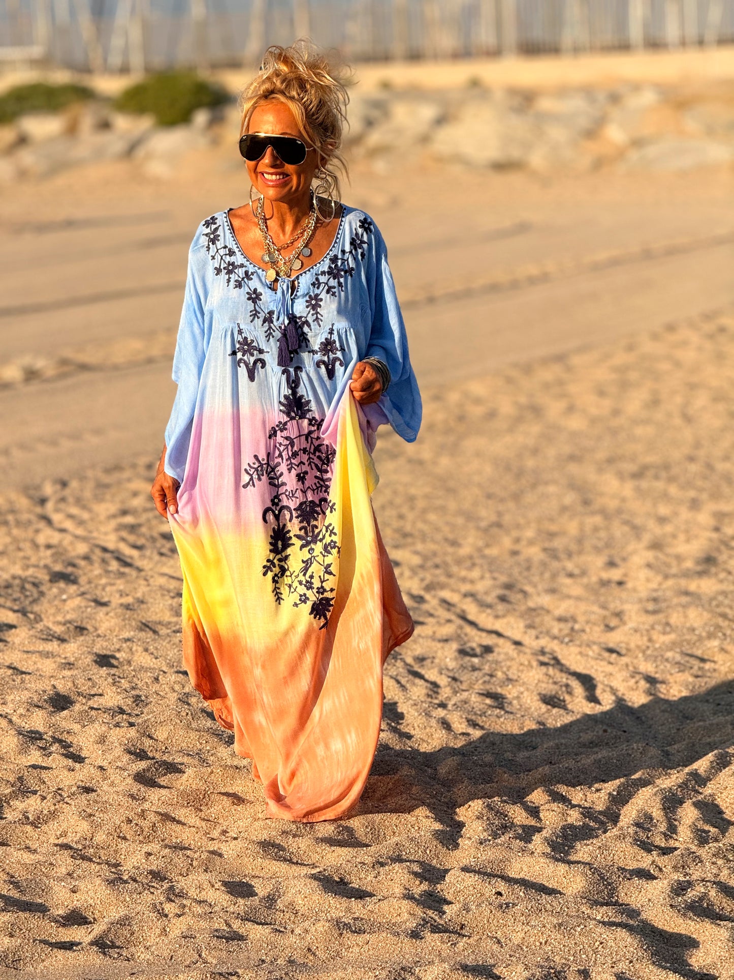VESTIDO KAFTAN SUPER OVERSIZE IBIZA CELESTE