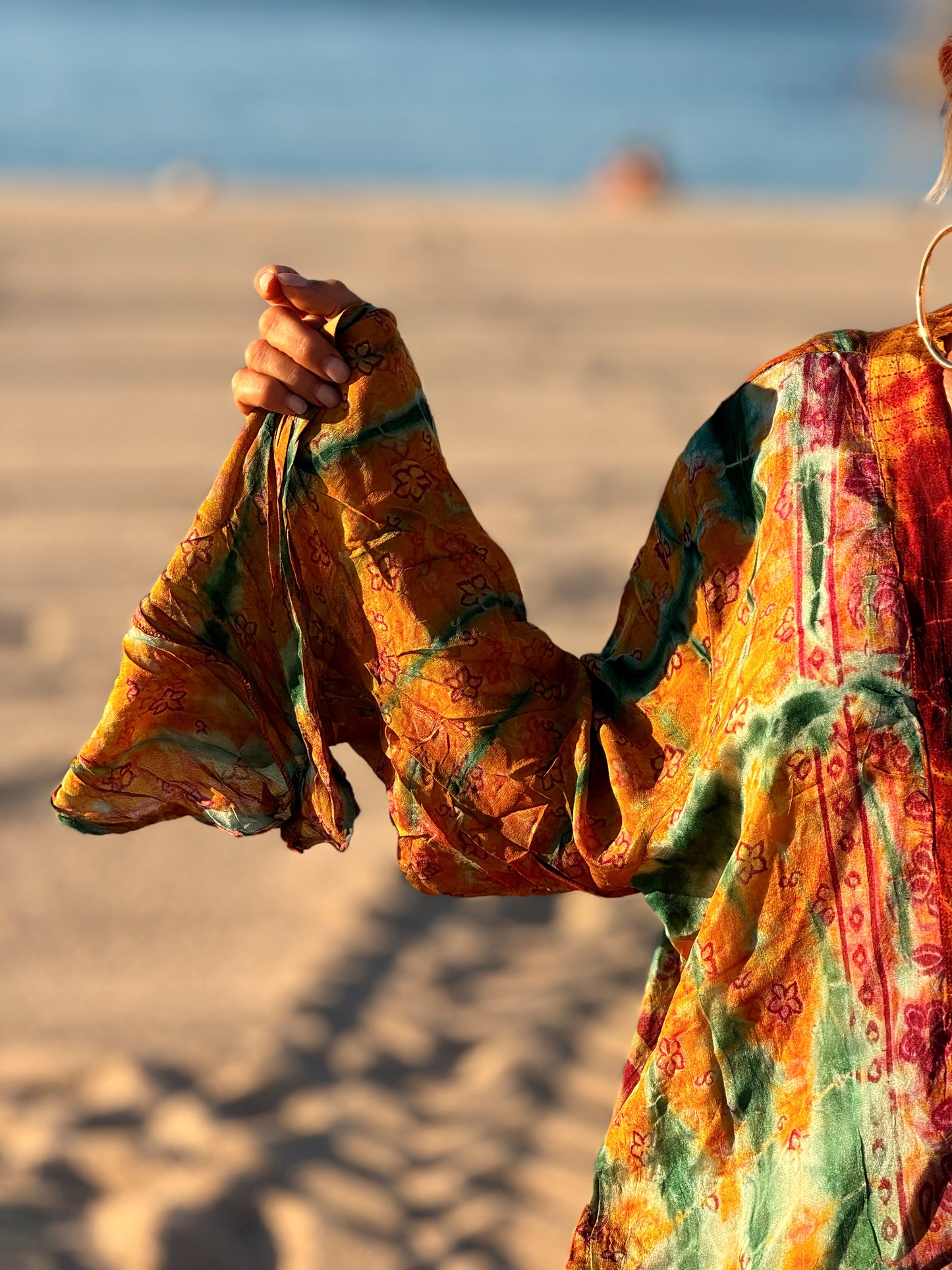 KIMONO CORTO ESTAMPADO MANGA LARGA CREPE DE SEDA MULTICOLOR