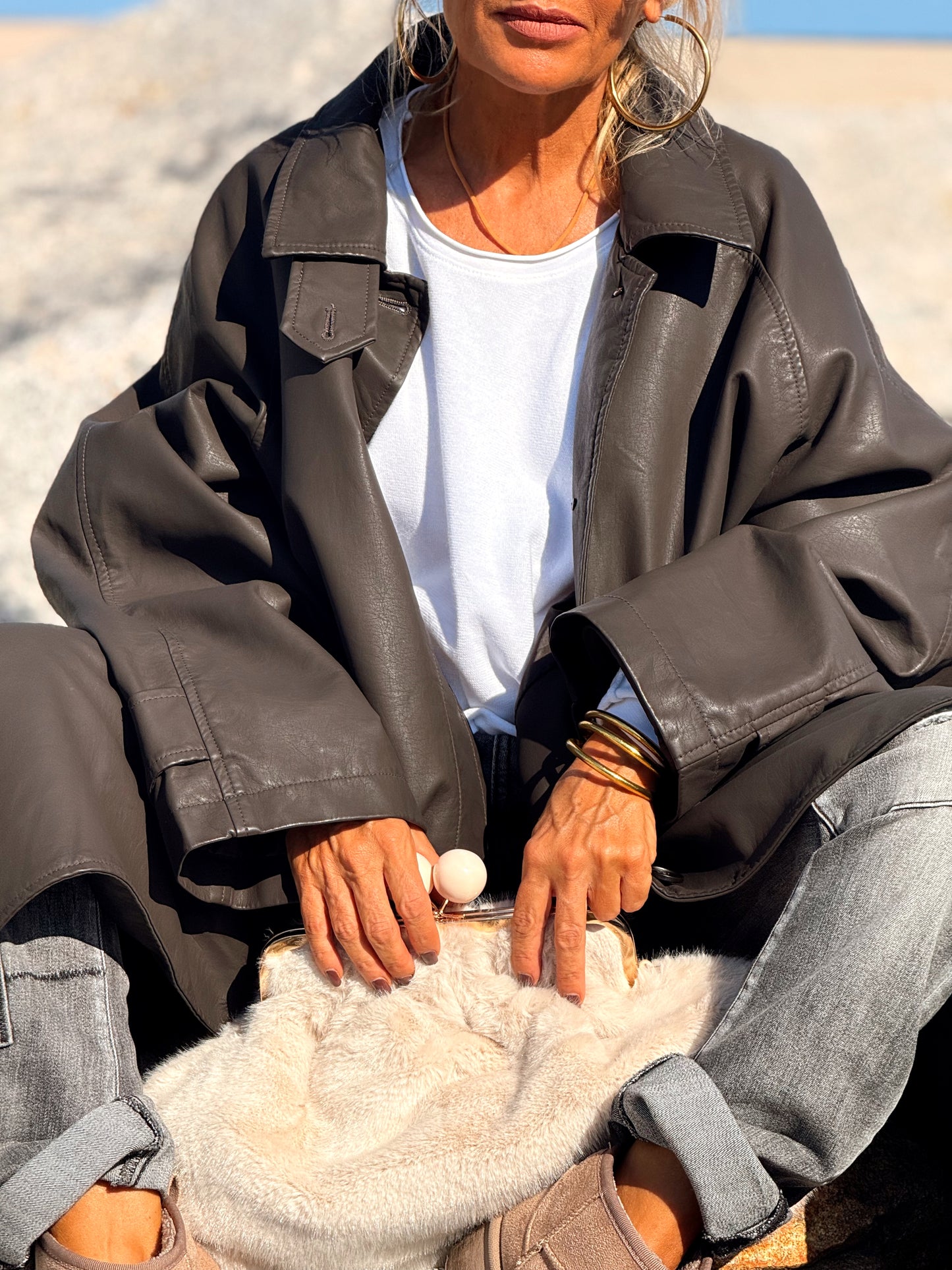 CHAQUETA LARGA POLIPIEL MULTICOLOR