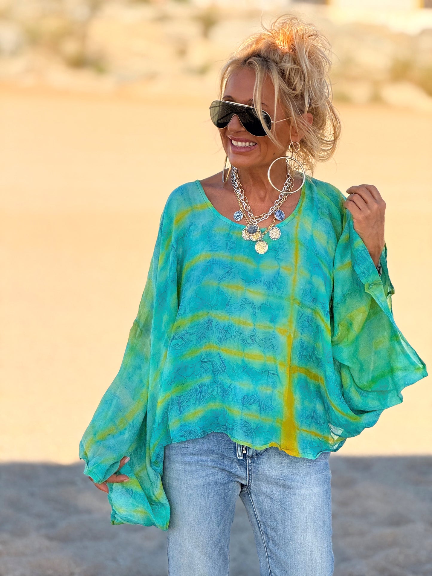 BLUSA-CAPA ESTAMPADO CREPE DE SEDA INDY MULTICOLOR
