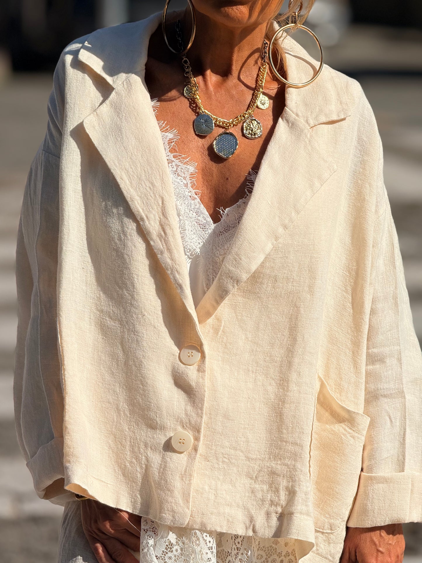 CHAQUETA OVERSIZE LINO CARMEN MULTICOLOR