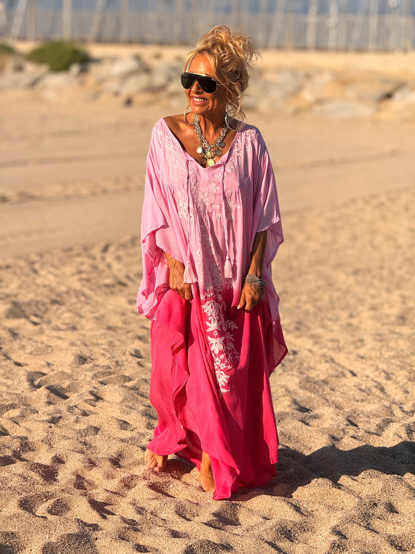 VESTIDO KAFTAN MALLORCA FRAMBUESA