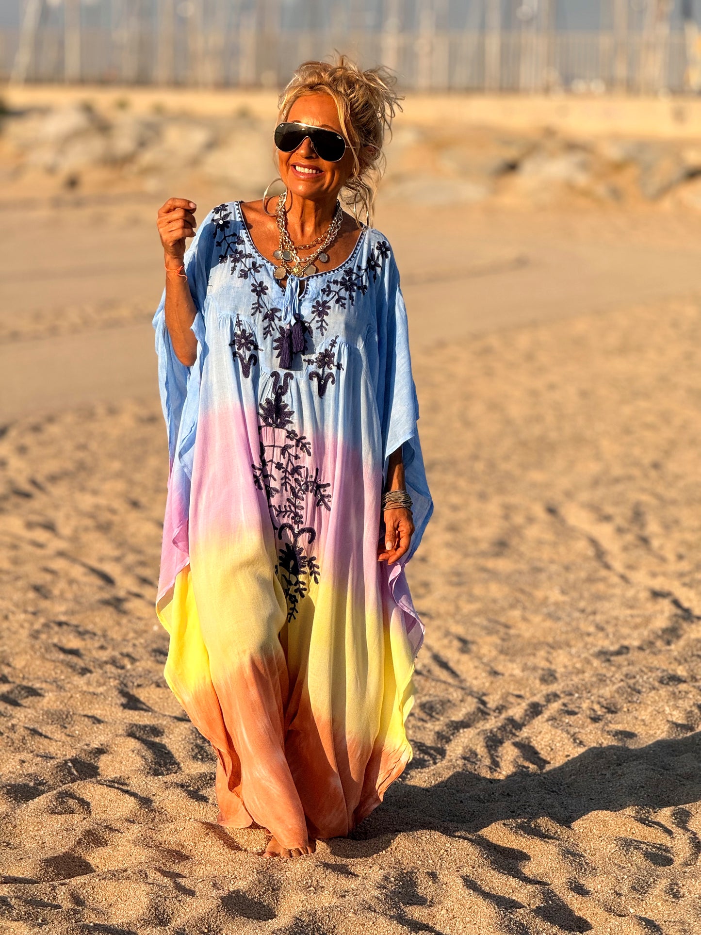 VESTIDO KAFTAN SUPER OVERSIZE IBIZA CELESTE