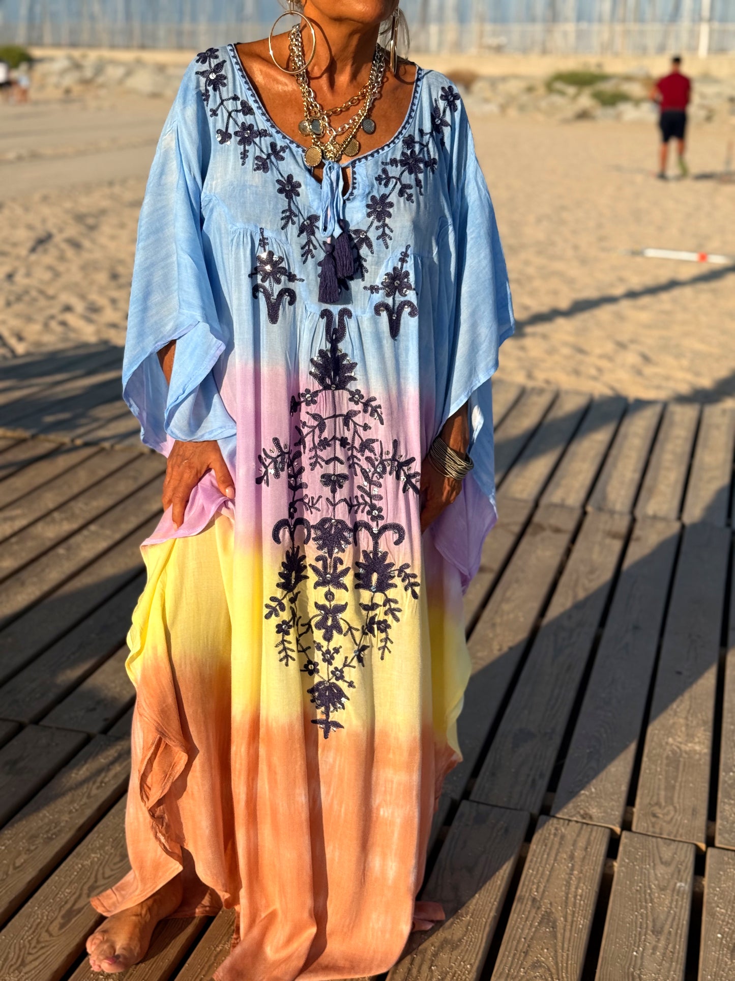VESTIDO KAFTAN SUPER OVERSIZE IBIZA CELESTE