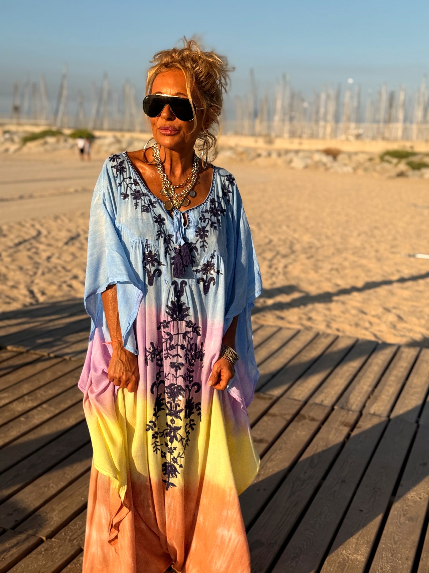 VESTIDO KAFTAN SUPER OVERSIZE IBIZA CELESTE