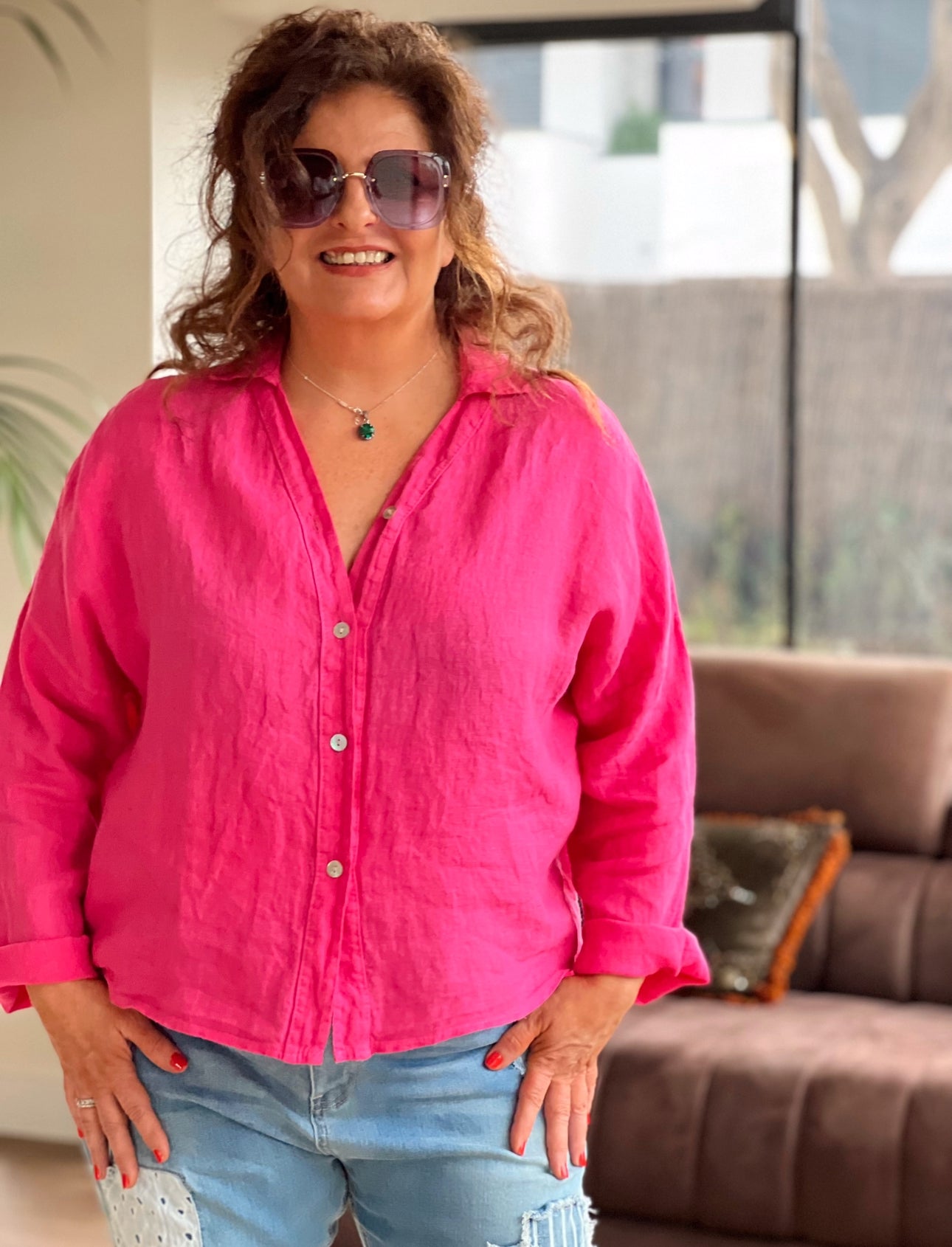 CAMISA ASIMÉTRICA LINO FUCSIA