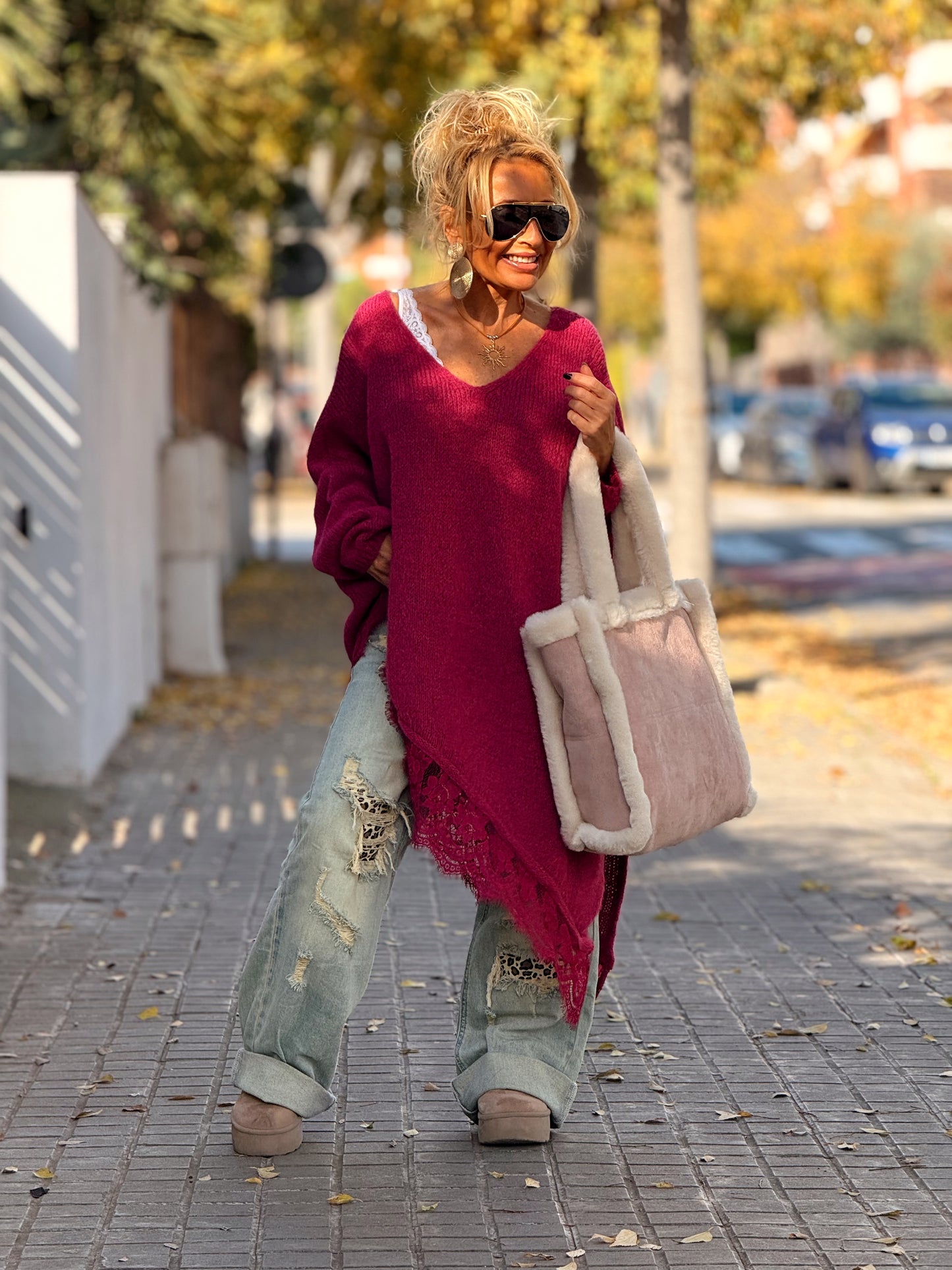 JERSEY SUPER OVERSIZE ASIMÉTRICO CON LENCERO MULTICOLOR