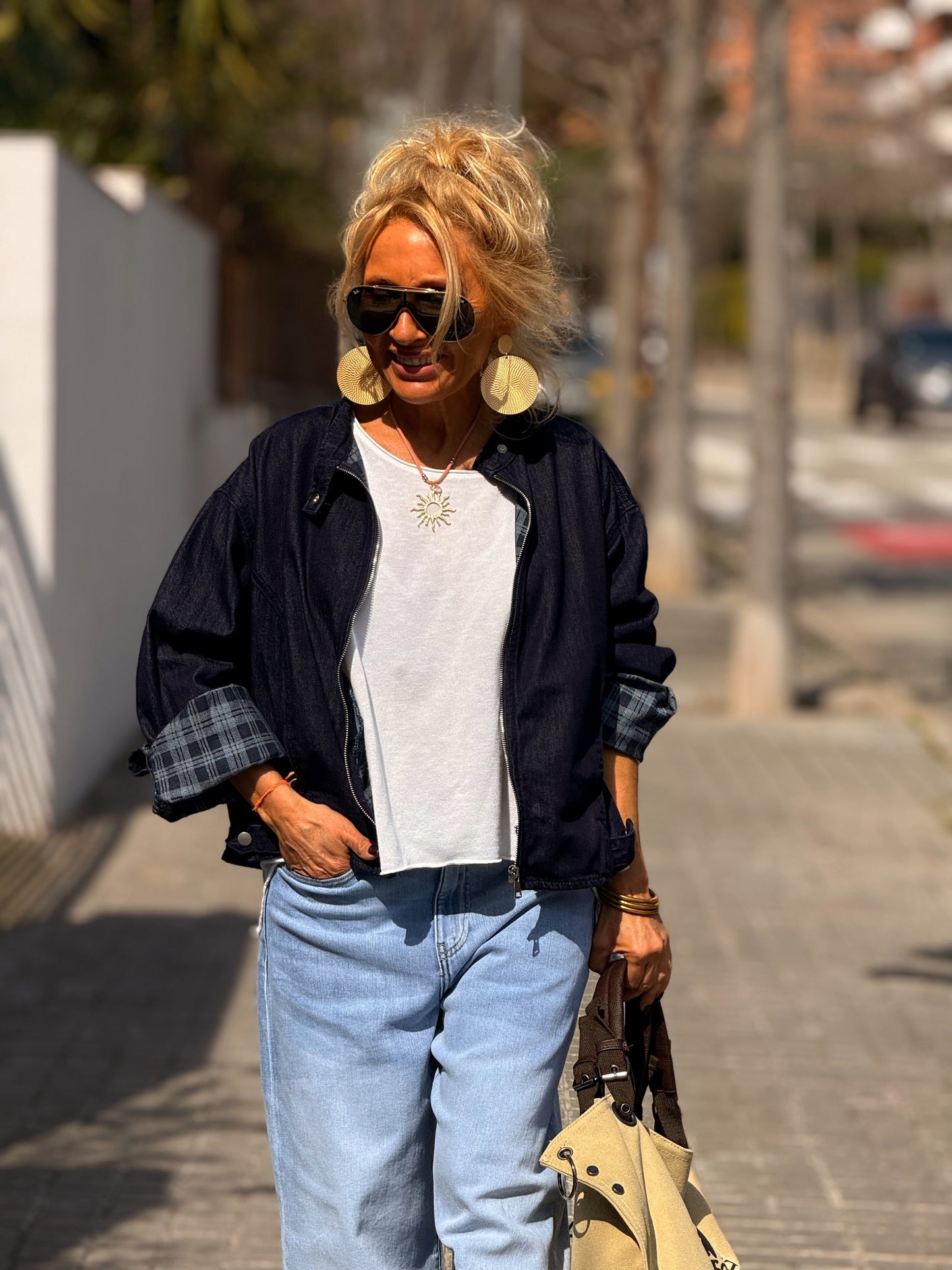 CHAQUETA CORTA CON FORRO CUADRADOS TEJANO