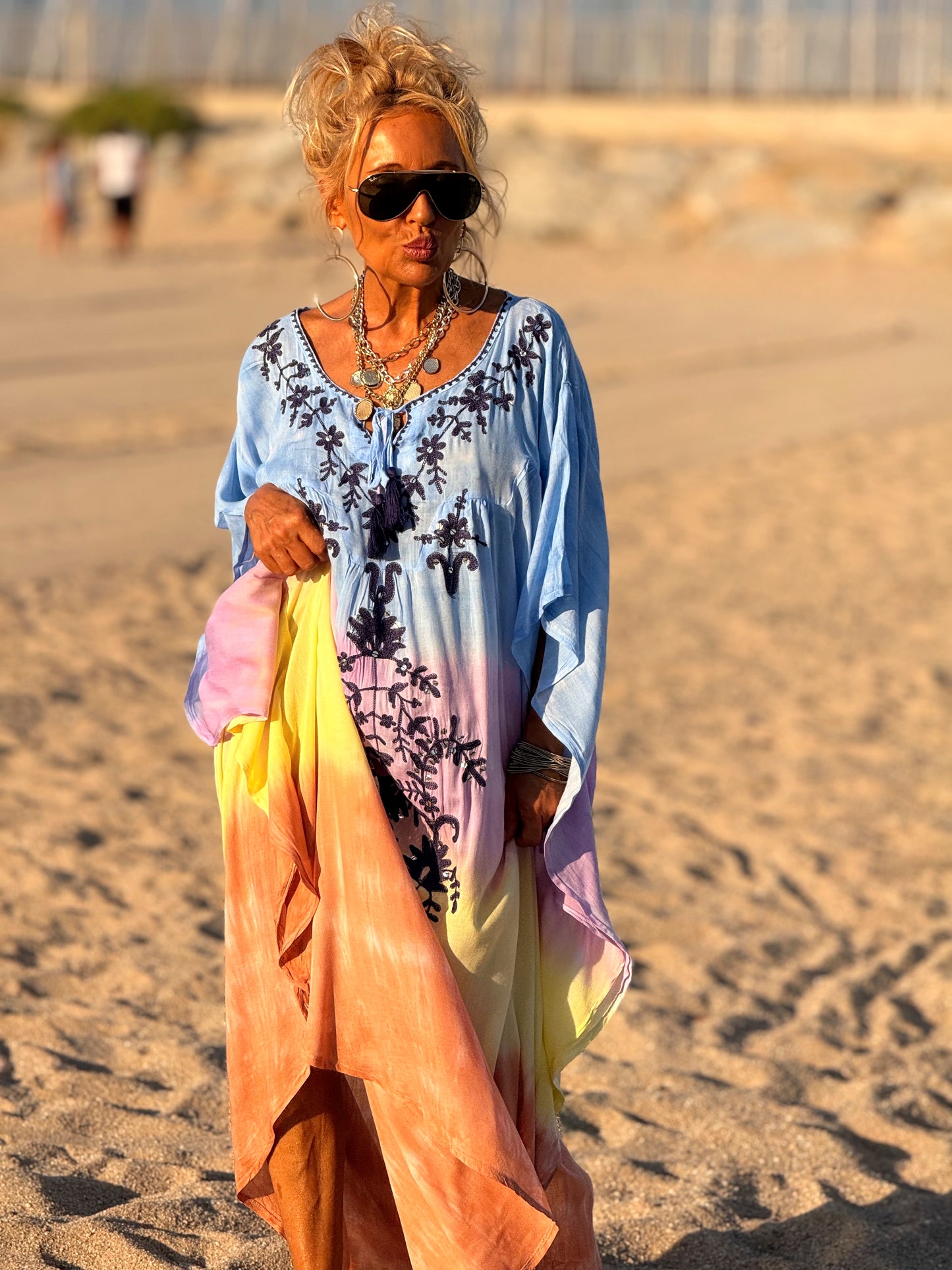 VESTIDO KAFTAN SUPER OVERSIZE IBIZA CELESTE