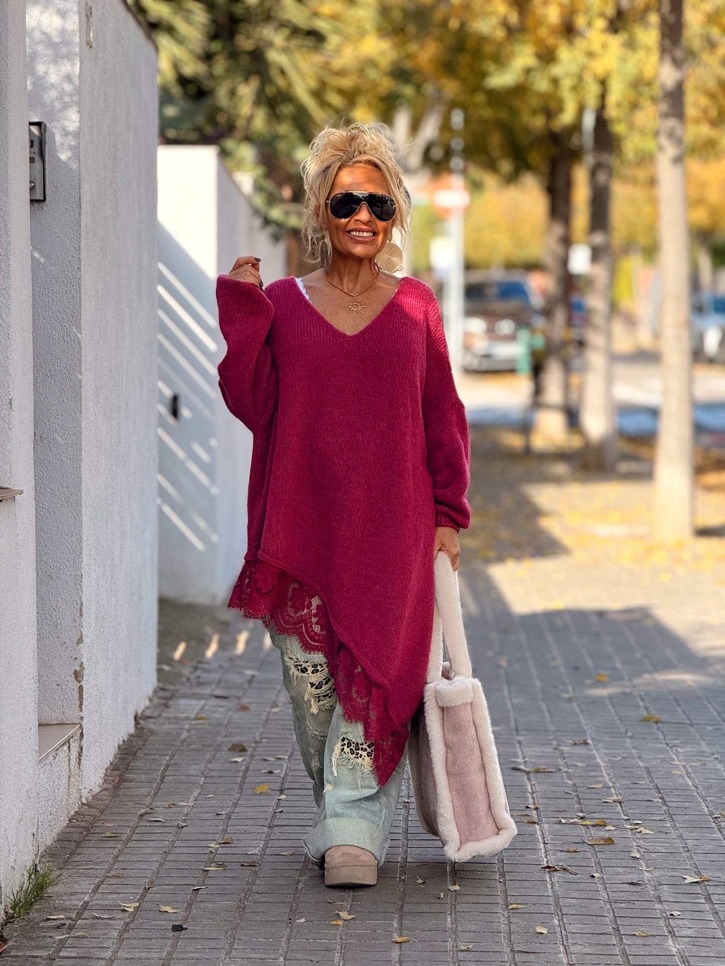 JERSEY SUPER OVERSIZE ASIMÉTRICO CON LENCERO MULTICOLOR