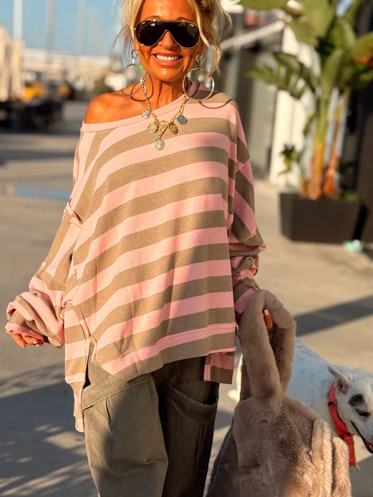 SUDADERA OVERSIZE RAYAS JUSTINE ROSA BABY