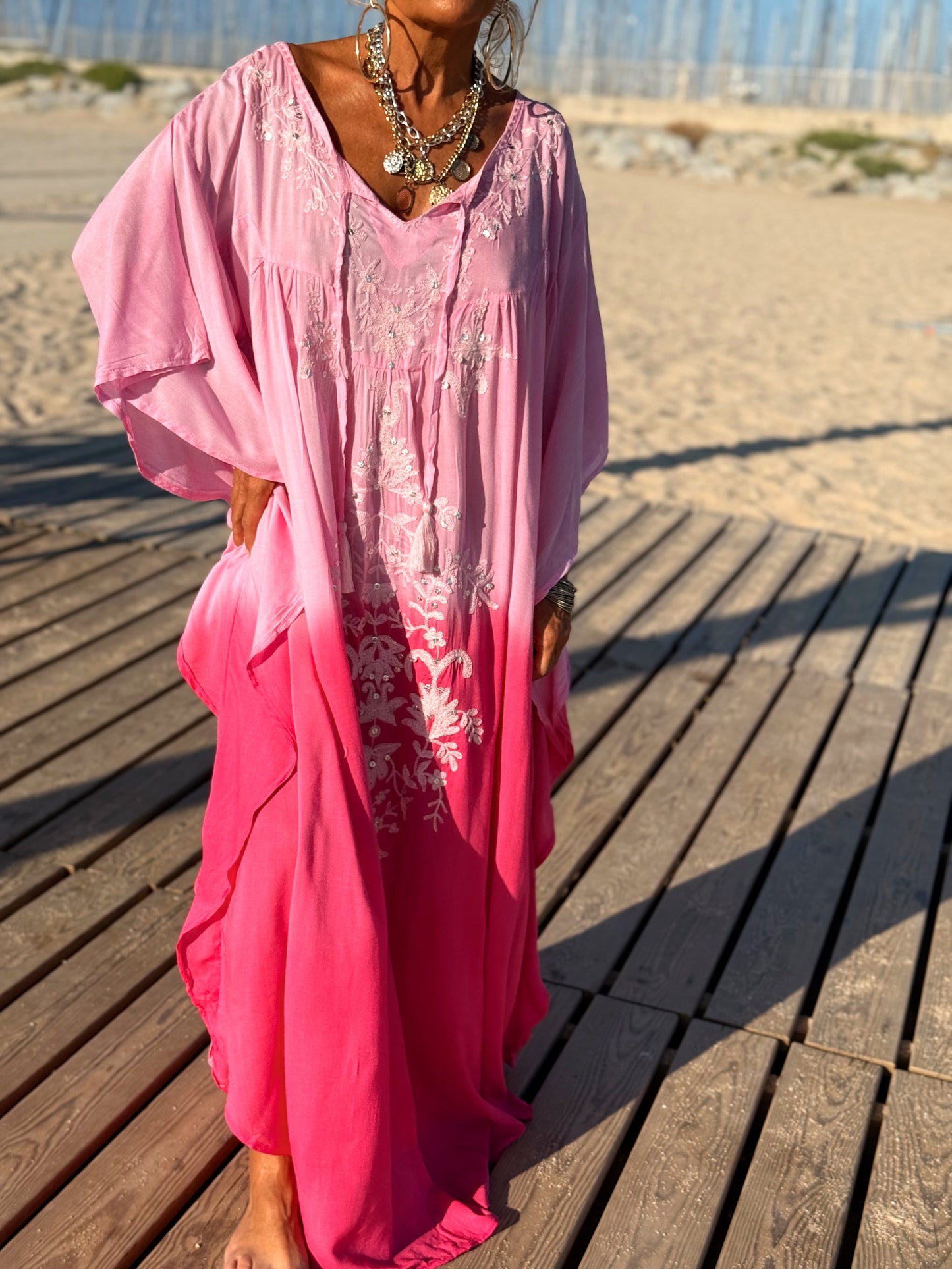 VESTIDO KAFTAN MALLORCA FRAMBUESA