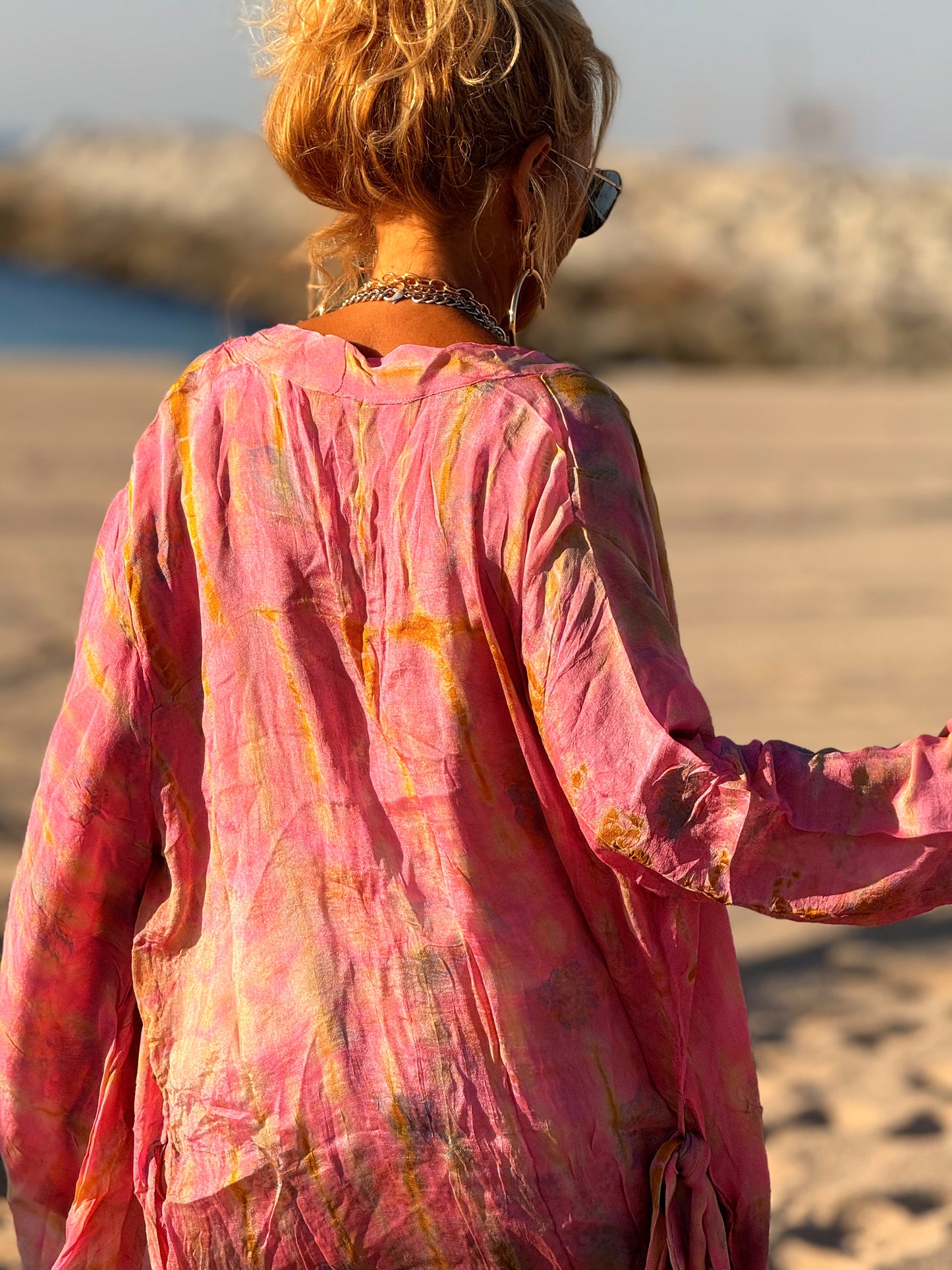 KIMONO CORTO ESTAMPADO MANGA LARGA CREPE DE SEDA MULTICOLOR