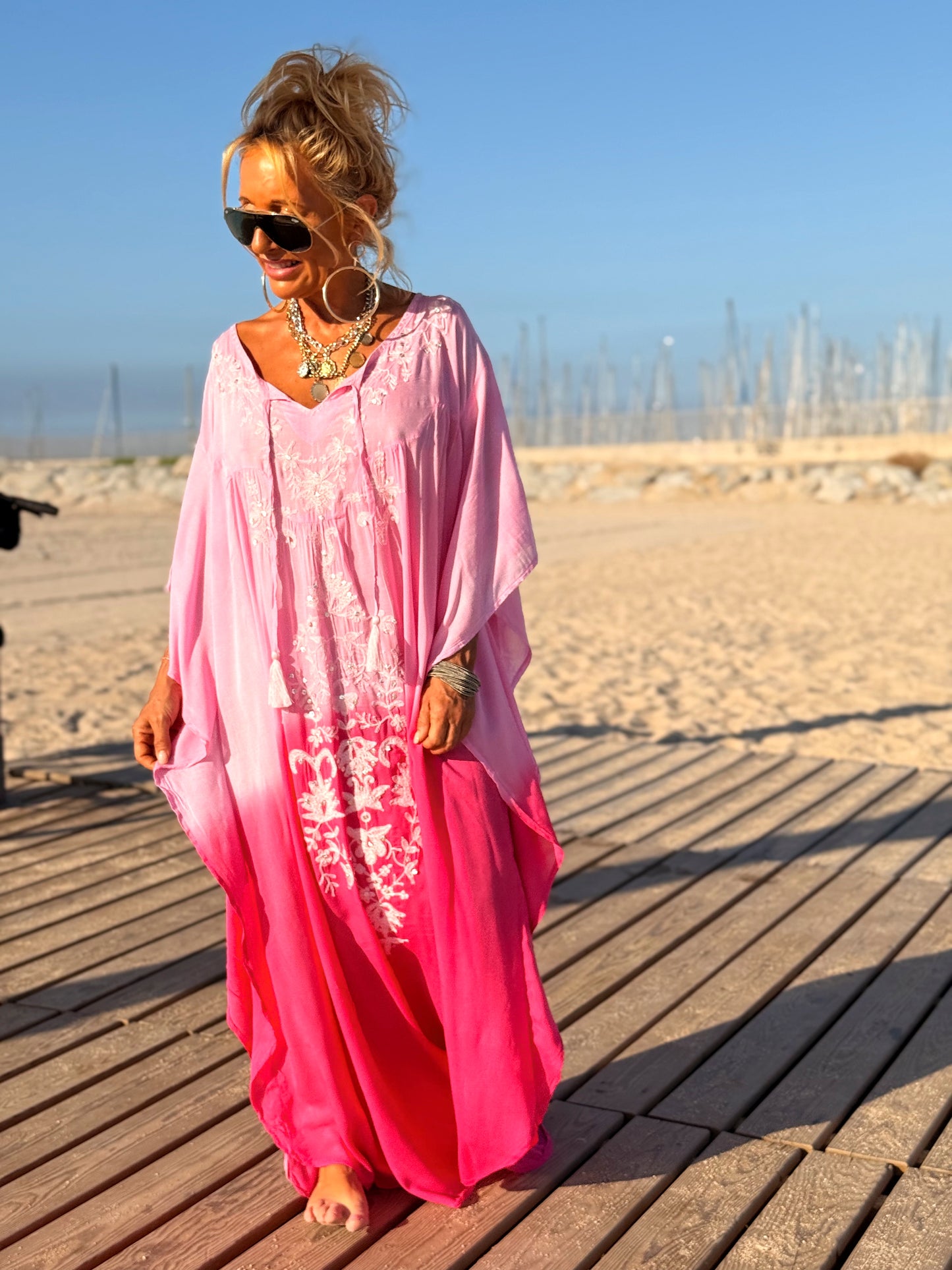 VESTIDO KAFTAN MALLORCA FRAMBUESA