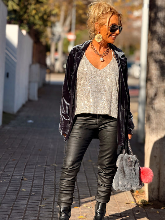 AMERICANA CON BOTONE TERCIOPELO GRIS