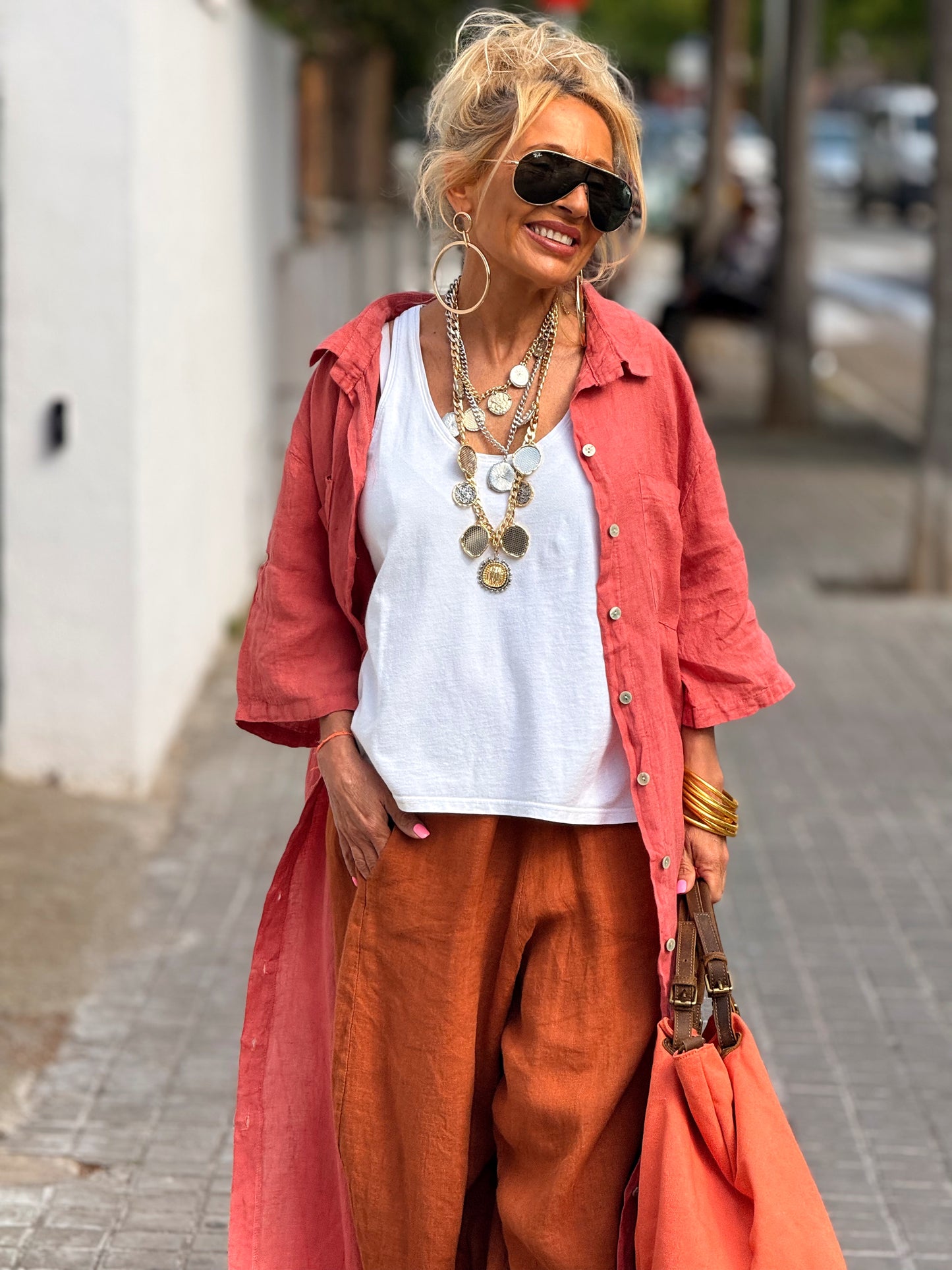 CAMISA LARGA LINO MULTICOLOR
