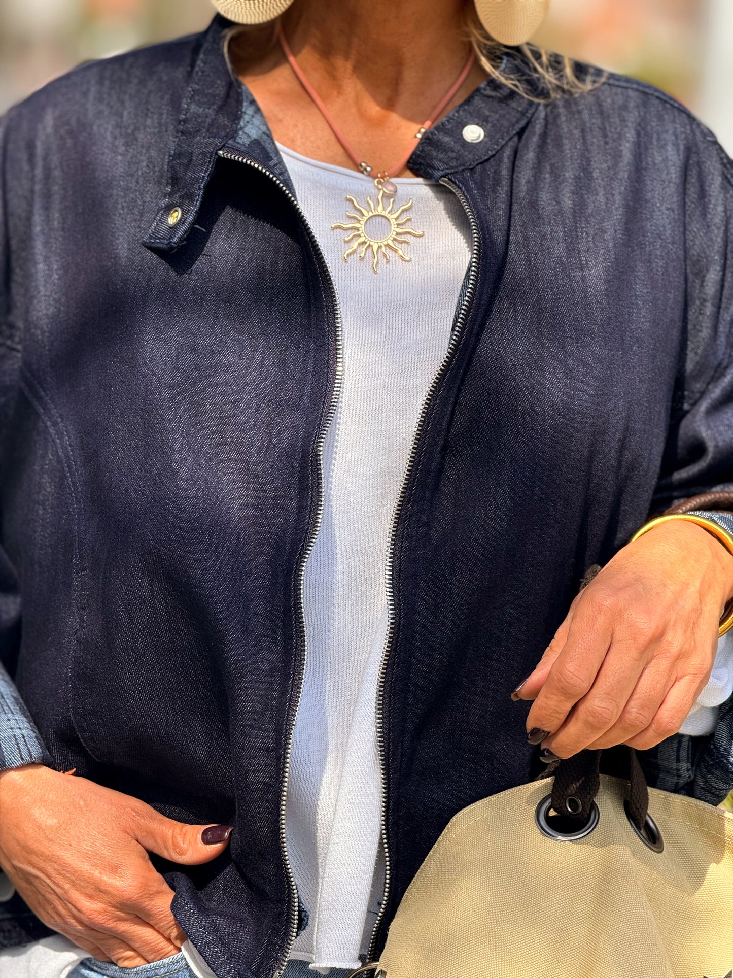 CHAQUETA CORTA CON FORRO CUADRADOS TEJANO