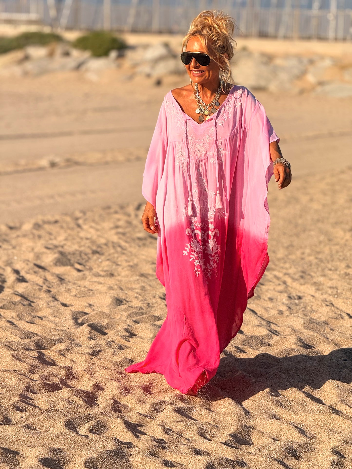 VESTIDO KAFTAN MALLORCA FRAMBUESA