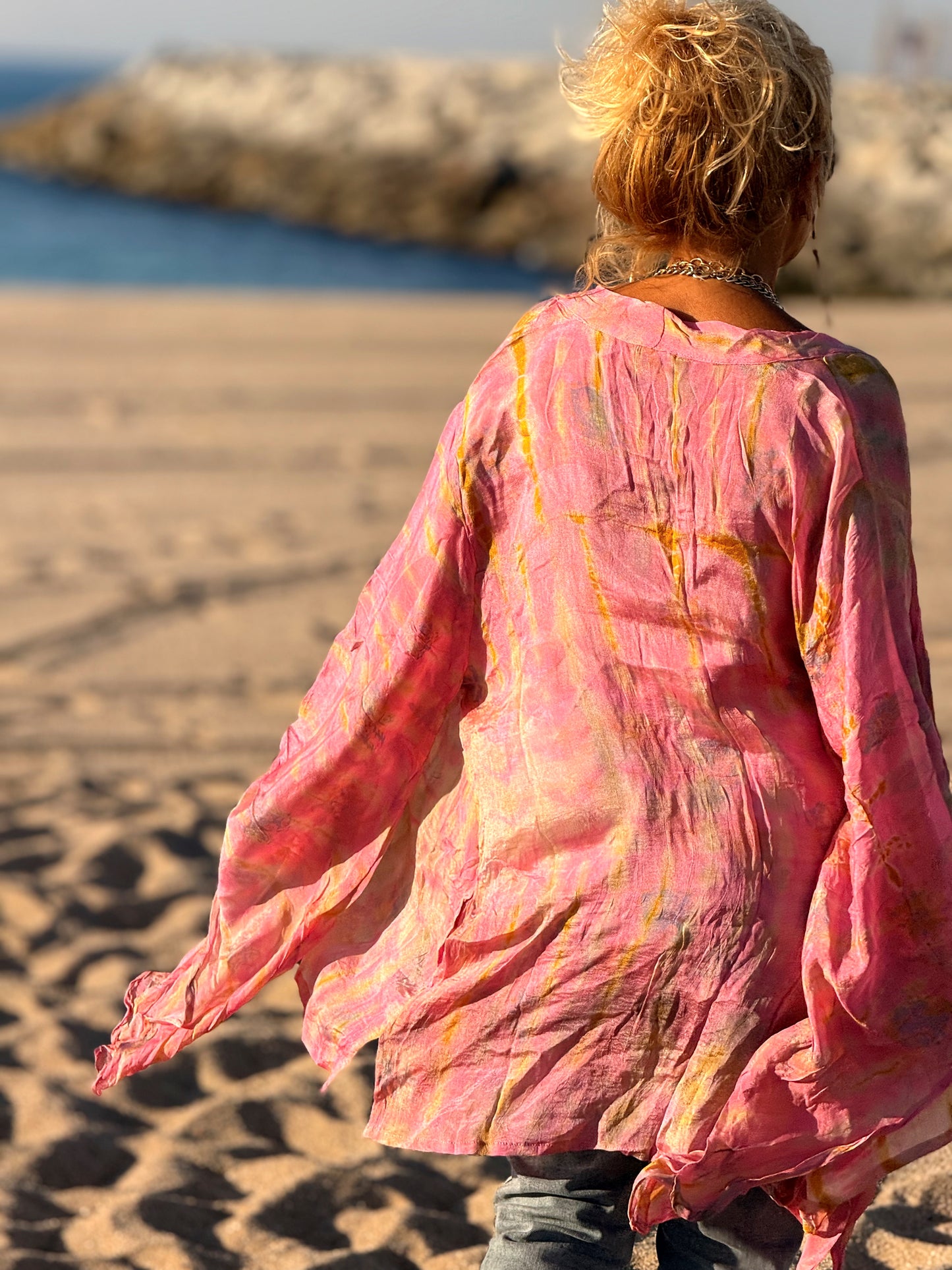 KIMONO CORTO ESTAMPADO MANGA LARGA CREPE DE SEDA MULTICOLOR