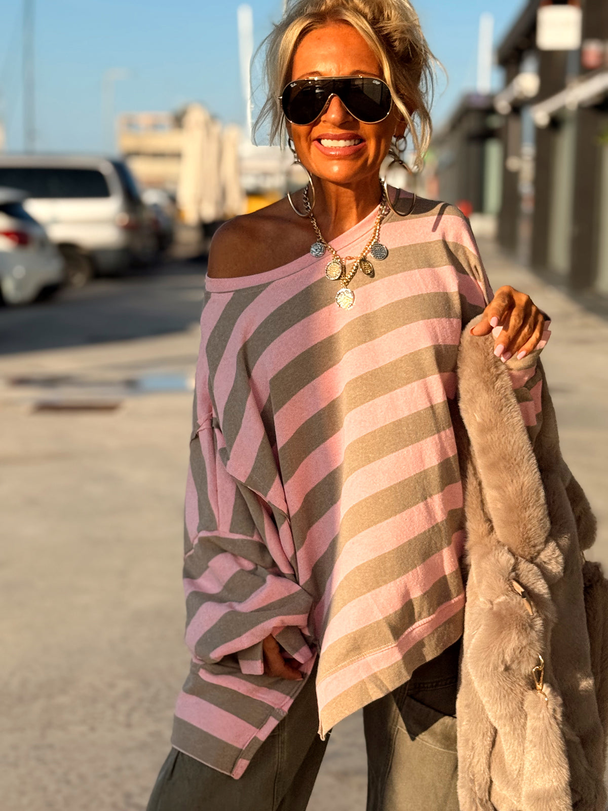 SUDADERA OVERSIZE RAYAS JUSTINE ROSA BABY