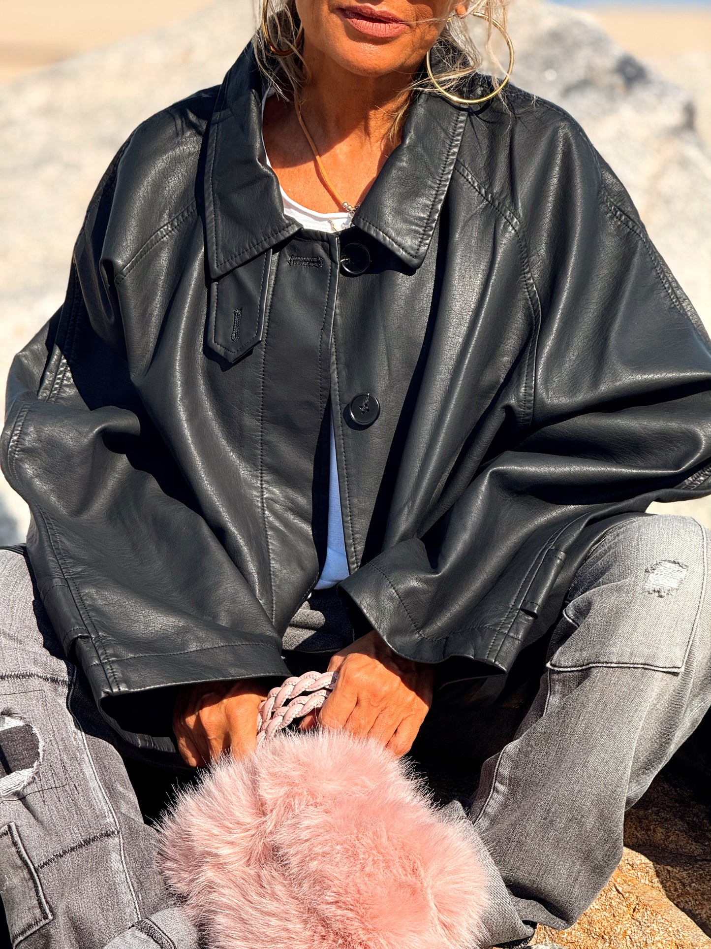 CHAQUETA LARGA POLIPIEL MULTICOLOR