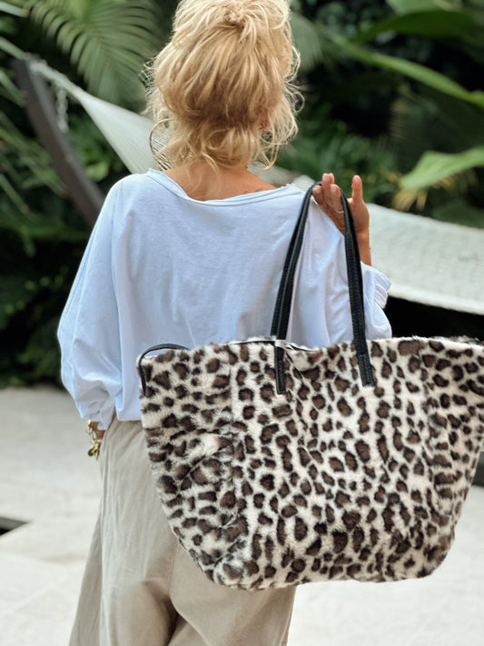 BOLSO PELO SINTÉTICO ANIMAL PRINT CRUDO