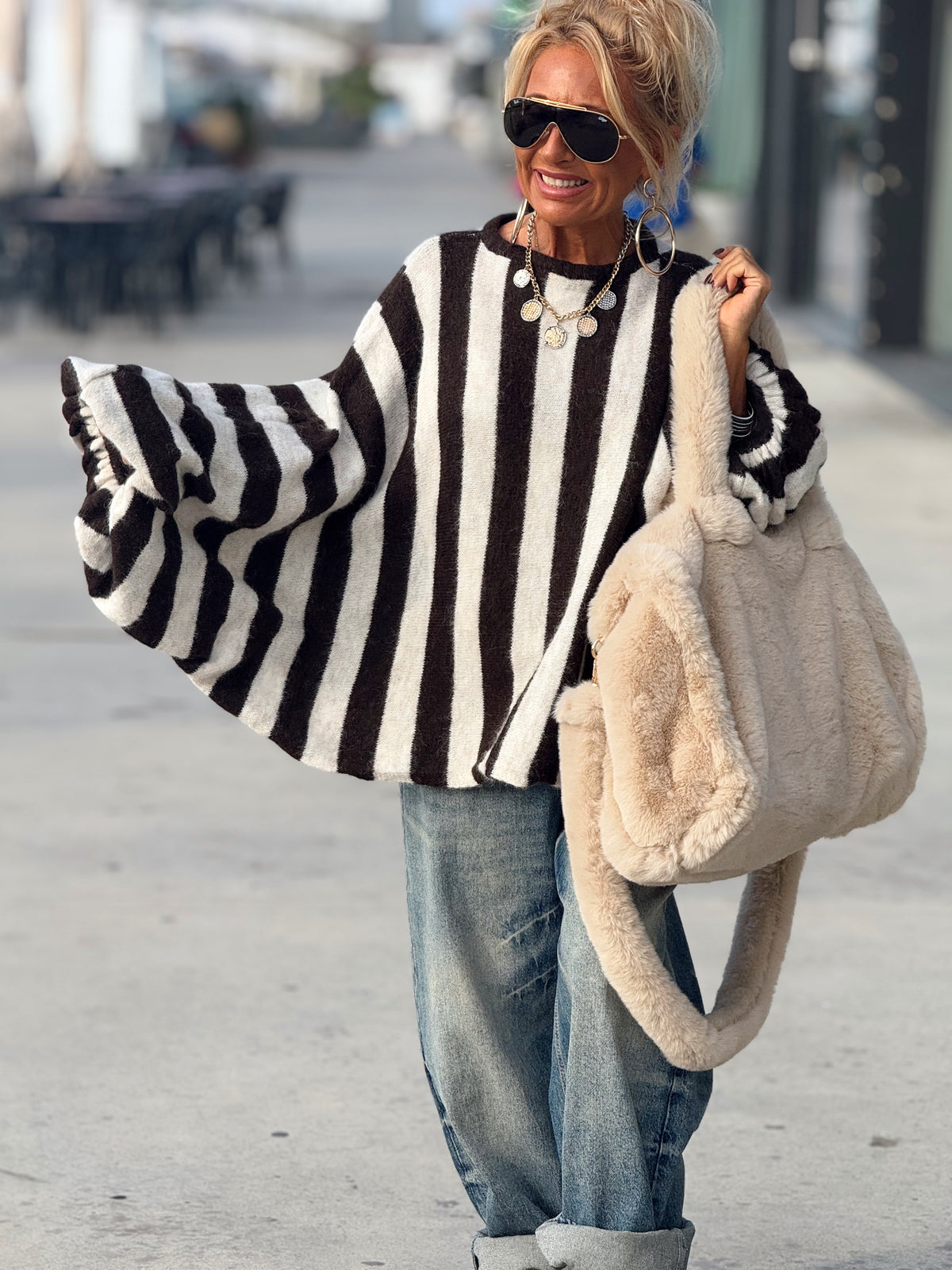 JERSEY OVERSIZE RAYAS MARRÓN