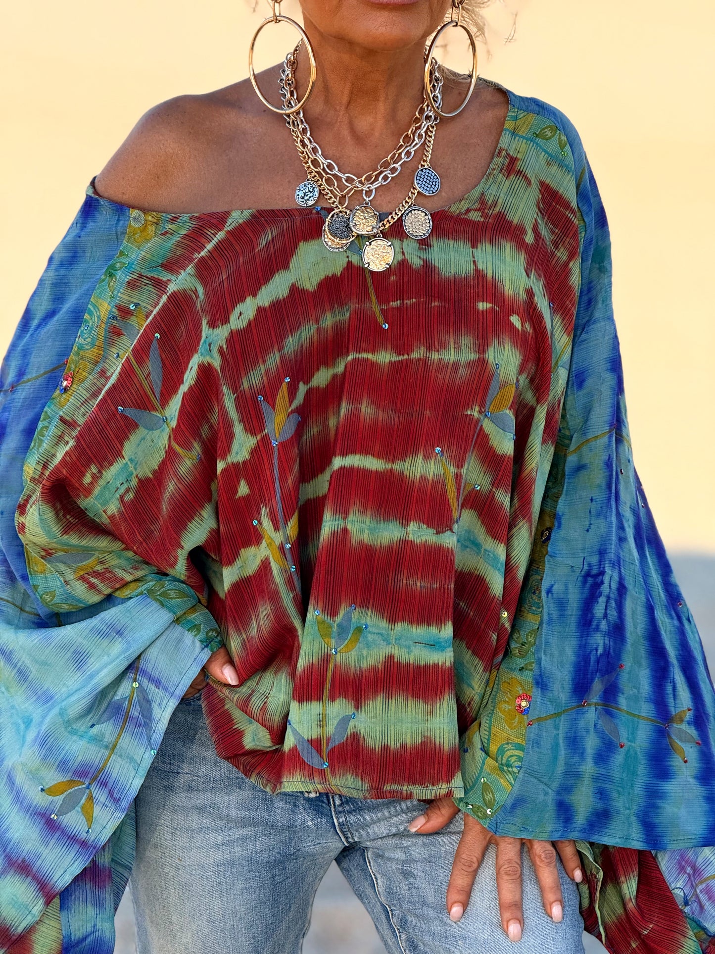 BLUSA-CAPA ESTAMPADO CREPE DE SEDA INDY MULTICOLOR