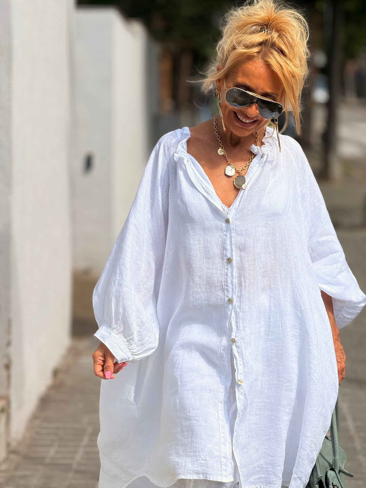 VESTIDO-TÚNICA SUPER OVERSIZE LINO NINA MULTICOLOR