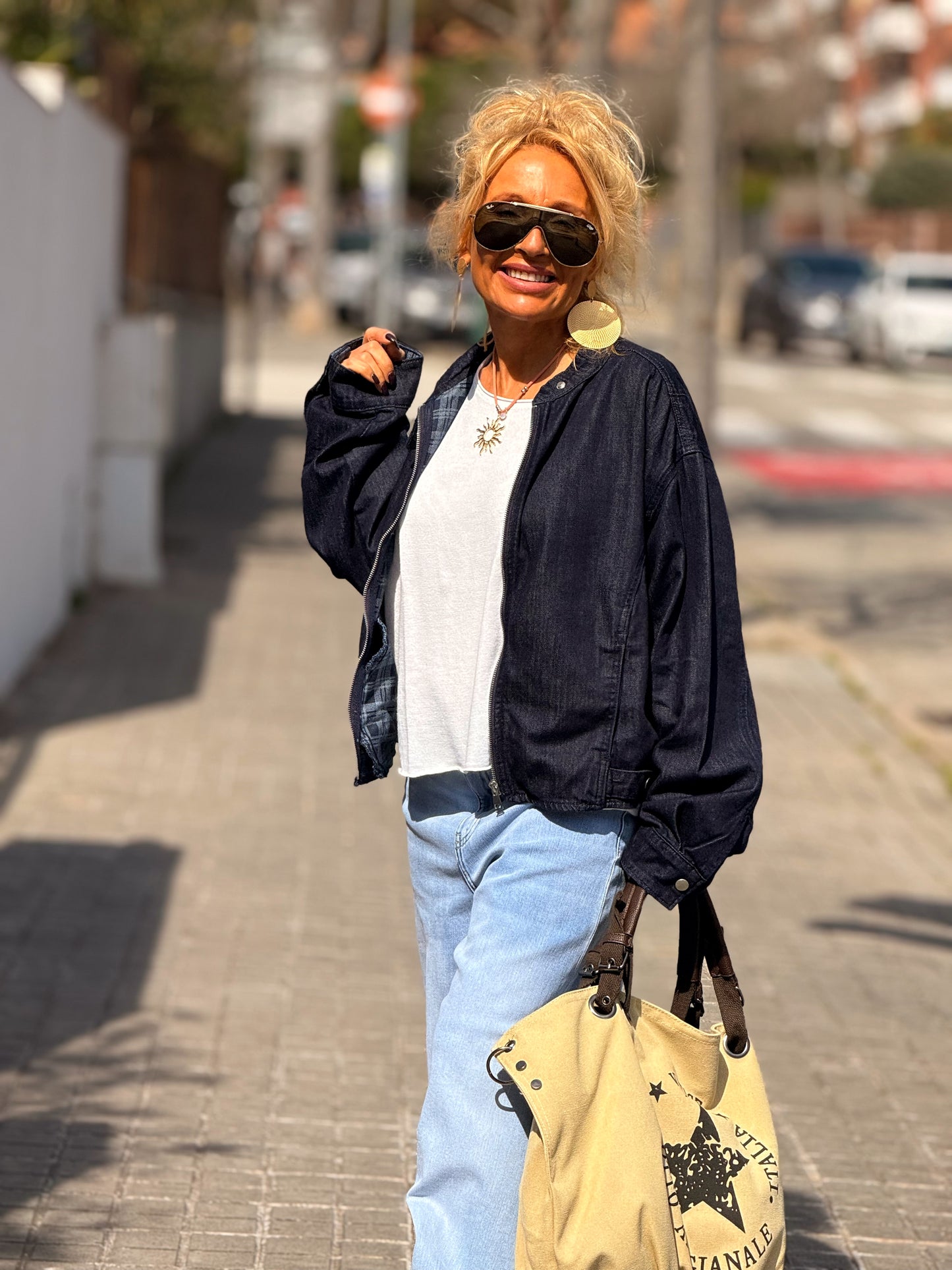 CHAQUETA CORTA CON FORRO CUADRADOS TEJANO