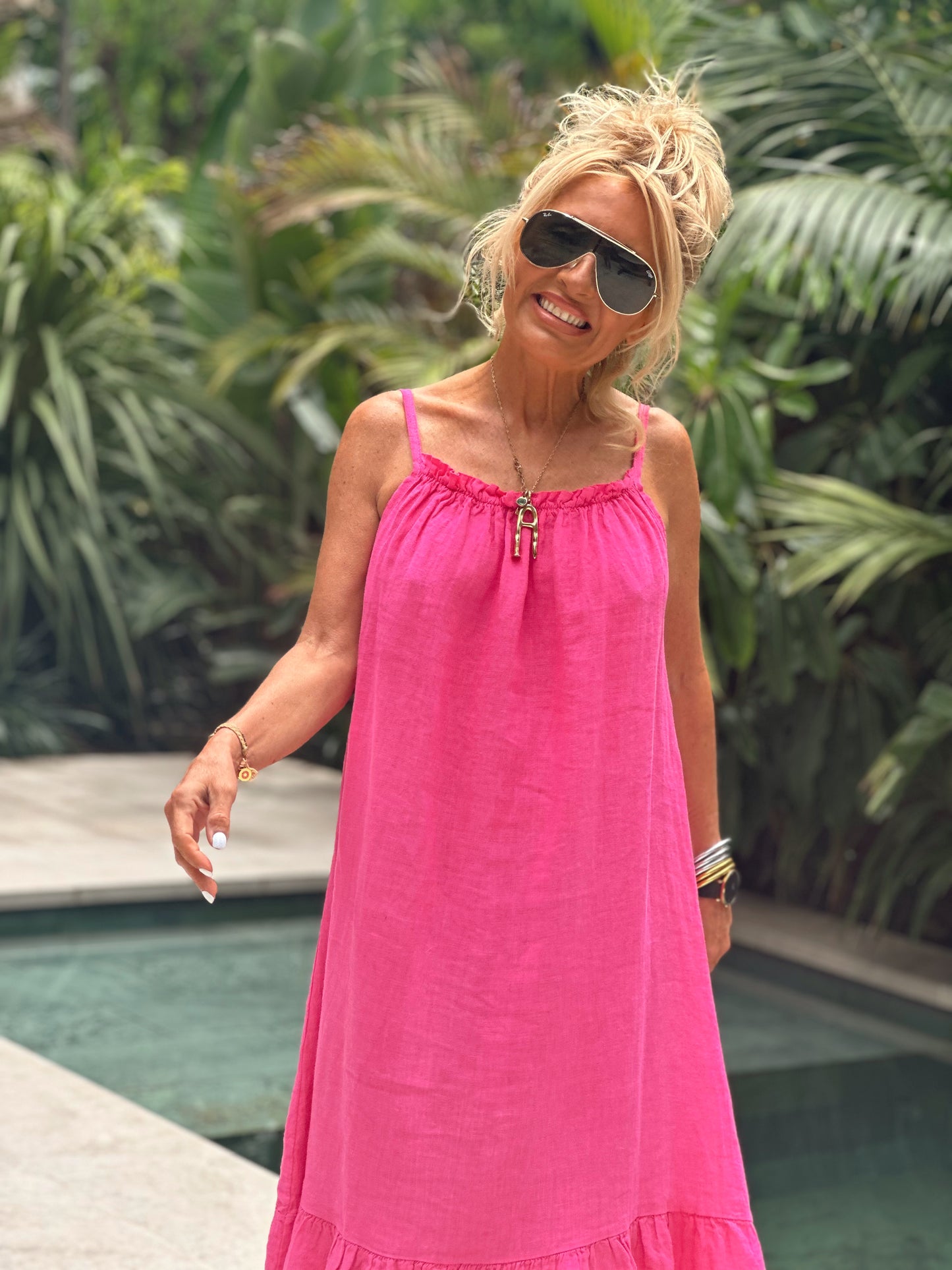 VESTIDO CORTO LINO LUCAS FUCSIA