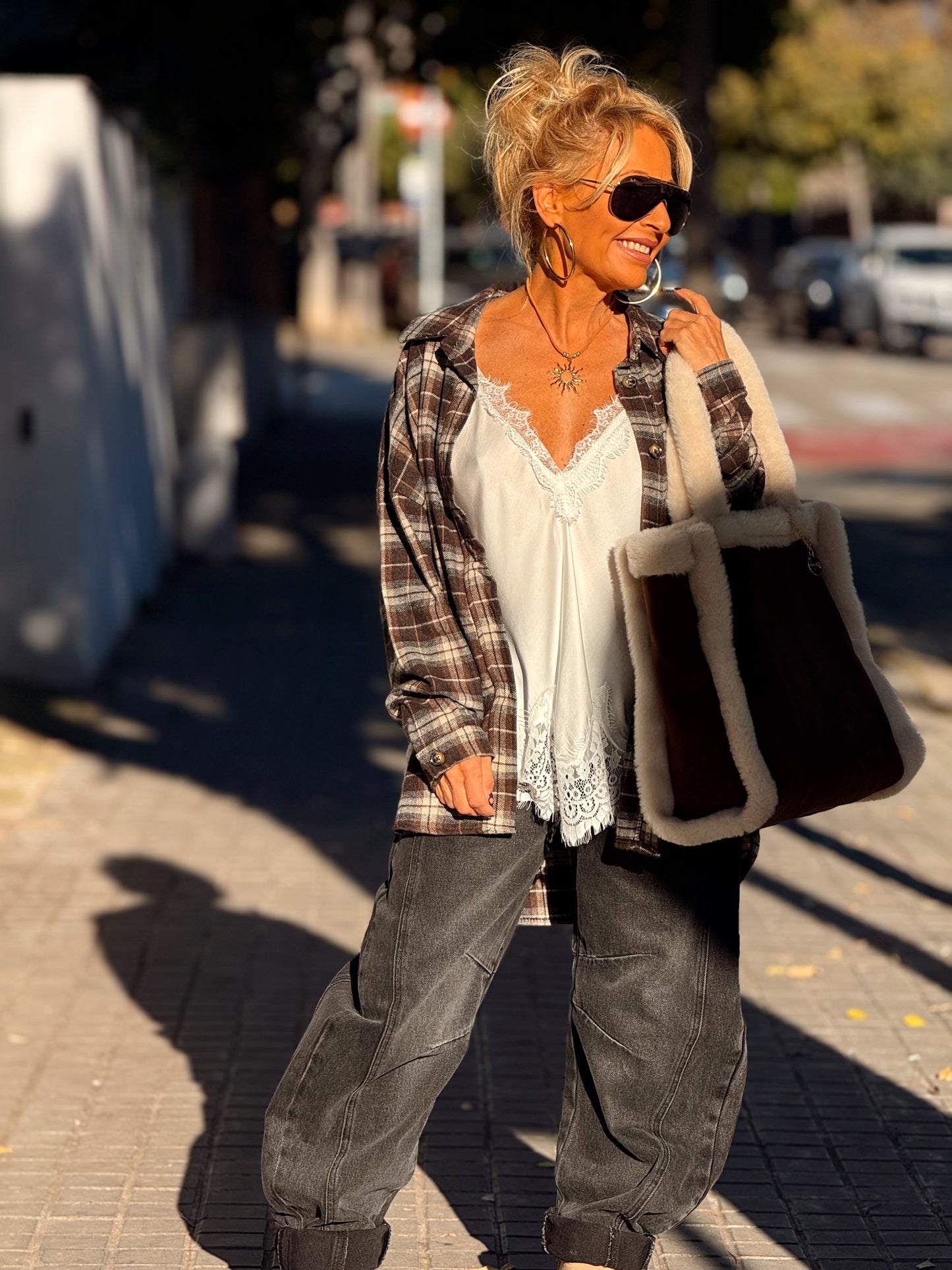 CAMISA CUADROS TITA MARRÓN