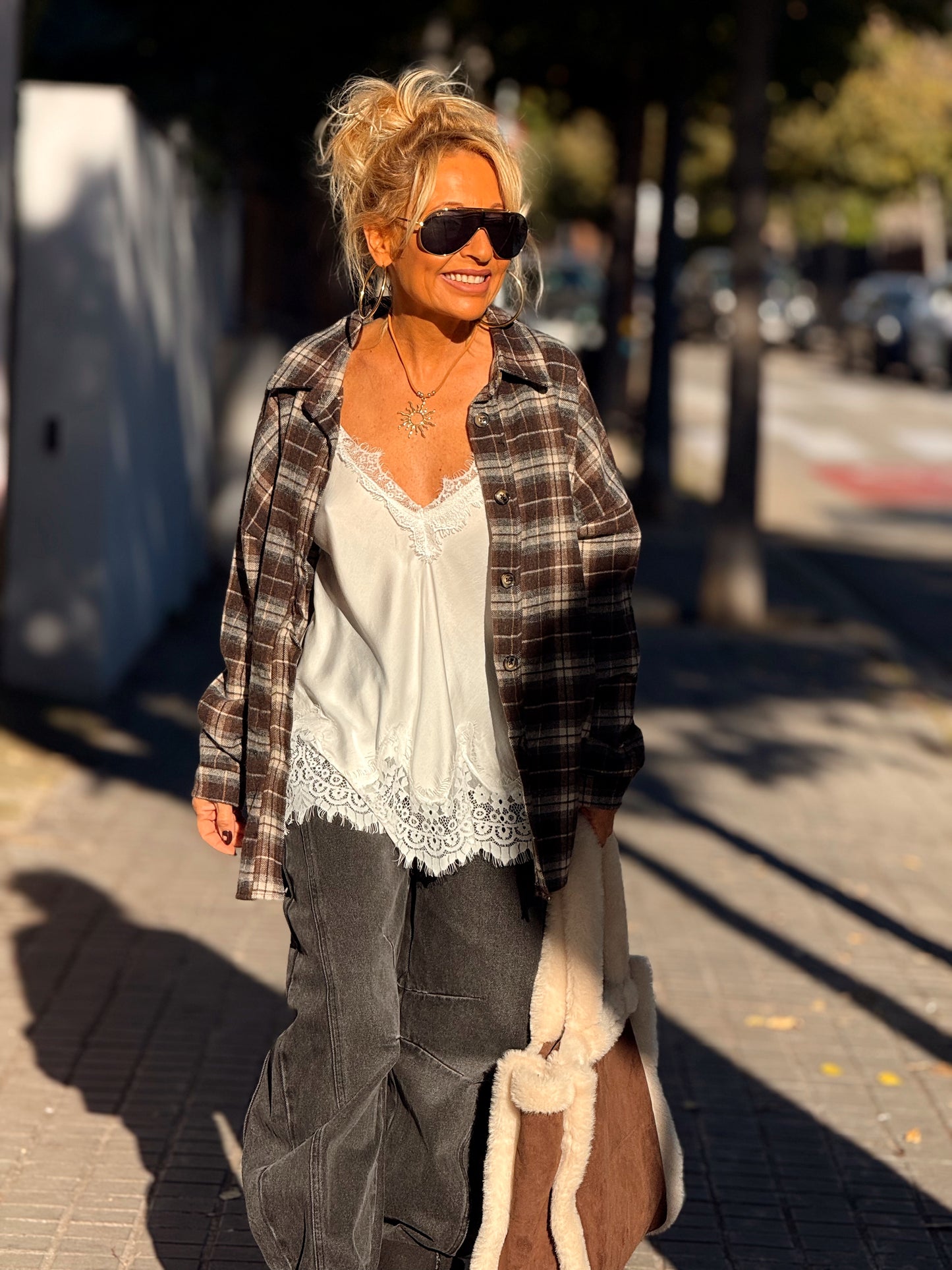 CAMISA CUADROS TITA MARRÓN